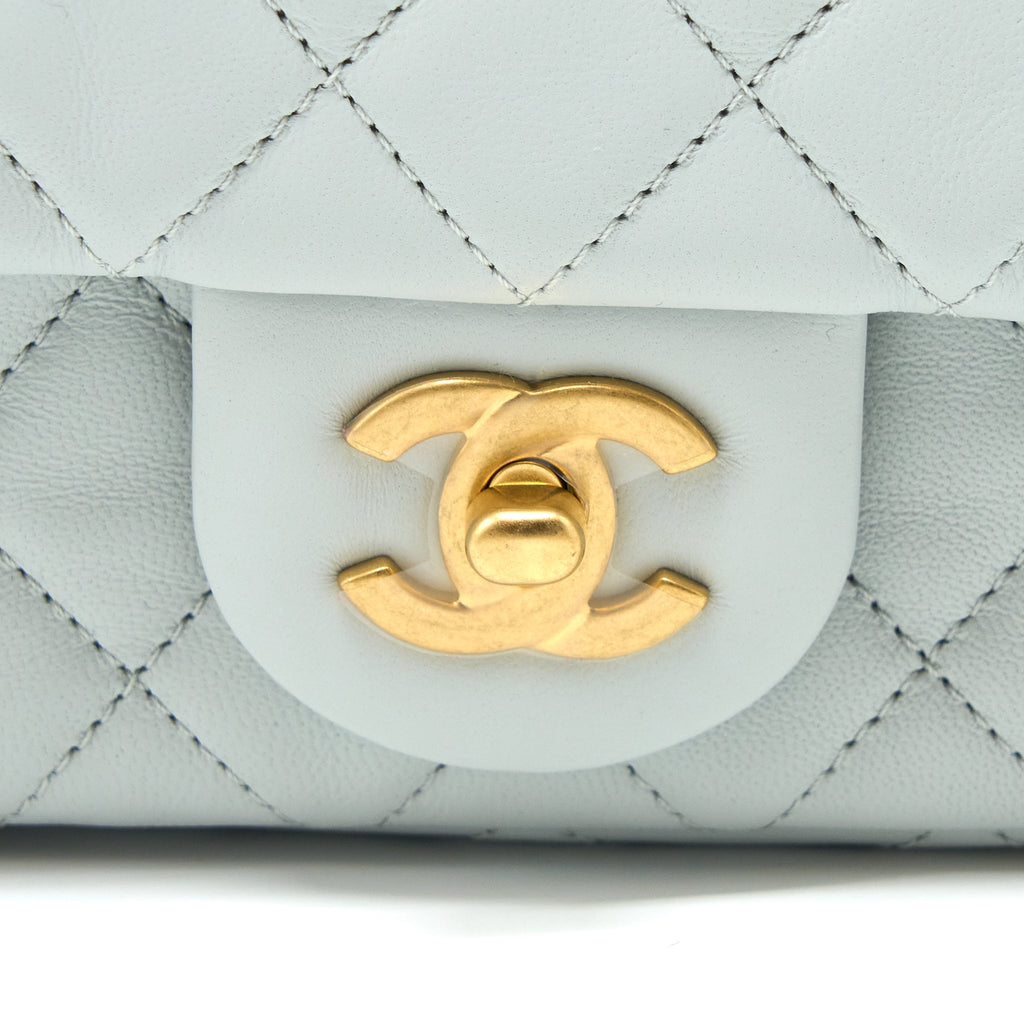Chanel 23C Pearl Crush Mini Rectangular Lambskin Light Grey Brushed  (Microchip)