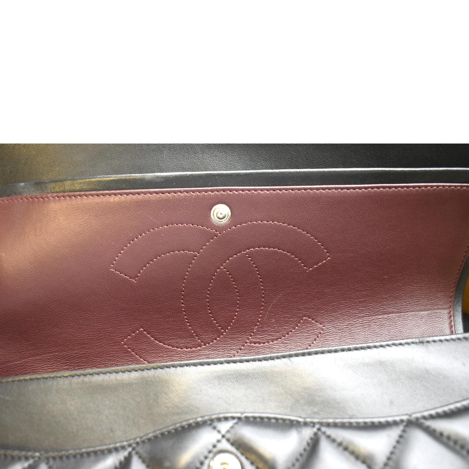 CHANEL Classic Medium Double Flap Quilted Lambskin Leather Shoulder Bag Black