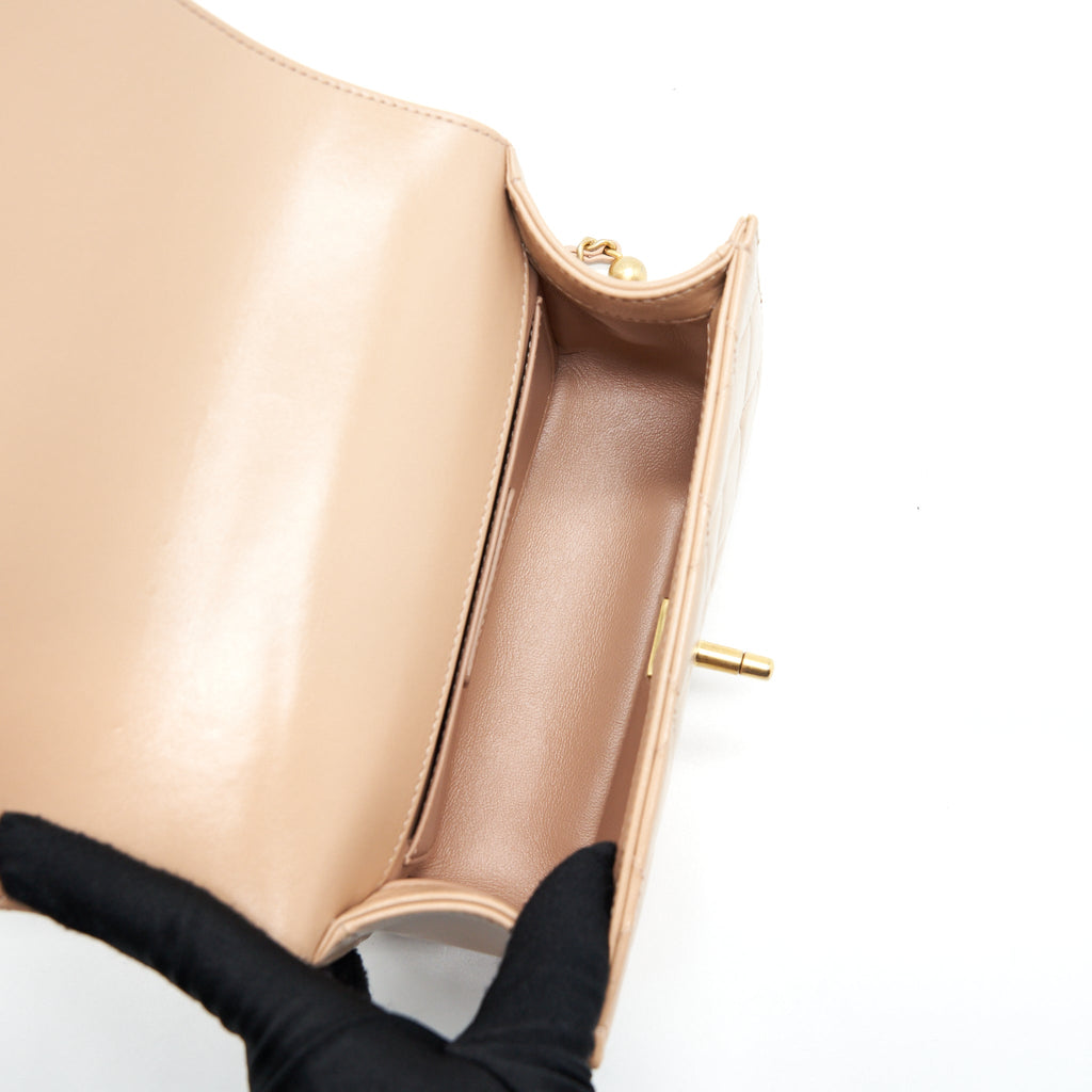 Chanel 21A Small Gold Crush Flap Bag Calfskin Beige
