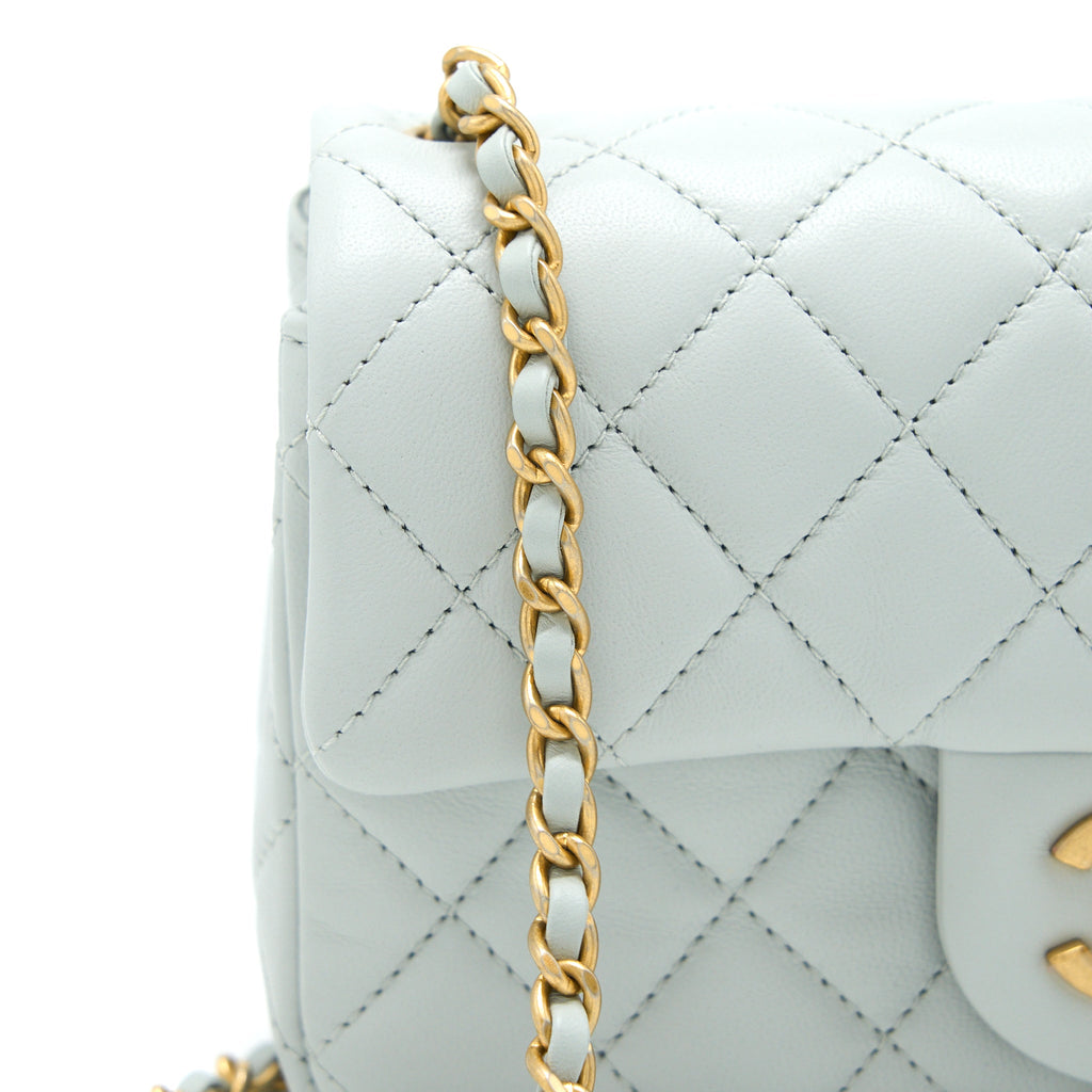 Chanel 23C Pearl Crush Mini Rectangular Lambskin Light Grey Brushed  (Microchip)