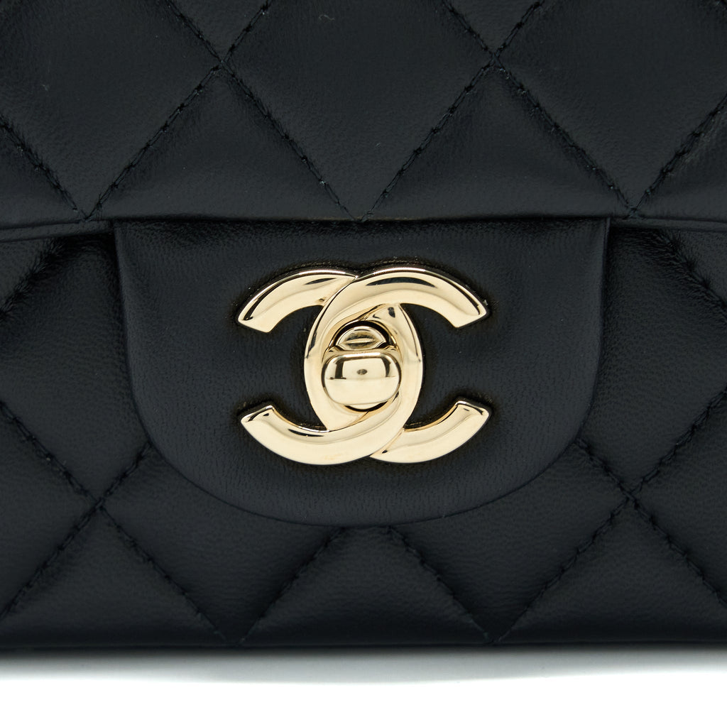 Chanel Top Handle Mini Rectangular Flap Bag Lambskin Black L (Microchip)