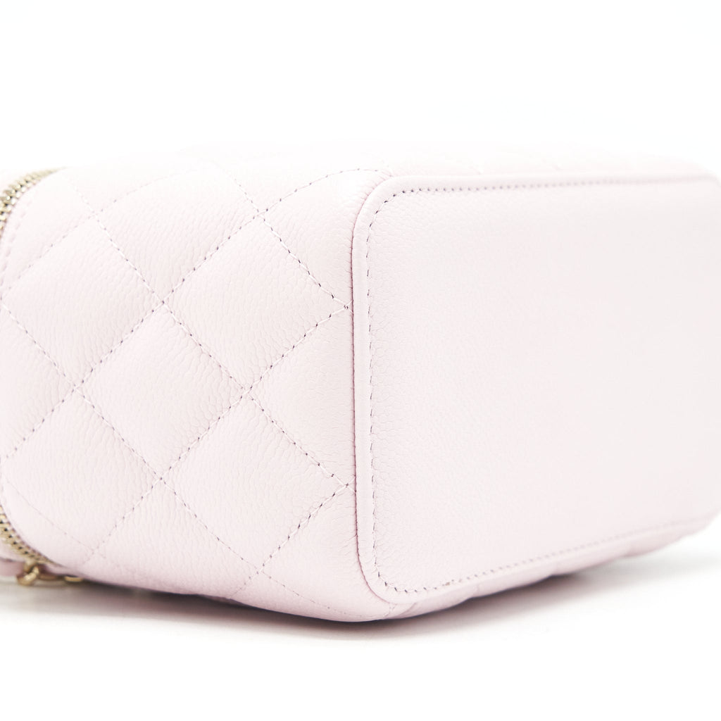 Chanel 22P Long Vanity Case With Logo Chain Caviar Light Pink L