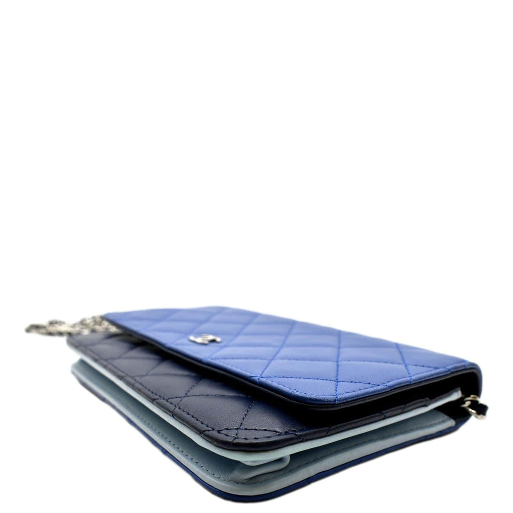 CHANEL WOC Quilted Leather Crossbody Tricolor Wallet Blue