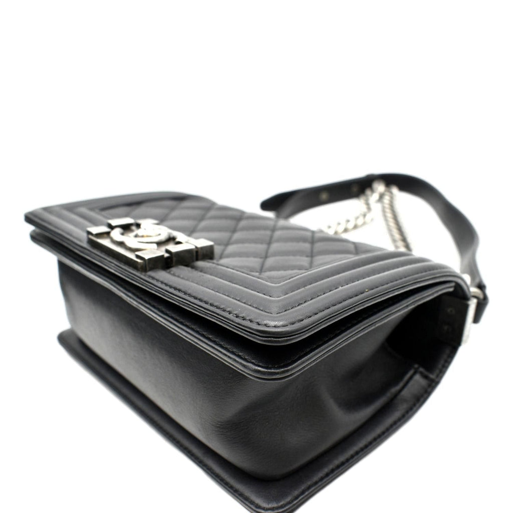 CHANEL Boy Small Quilted Lambskin Leather Shoulder Bag Black