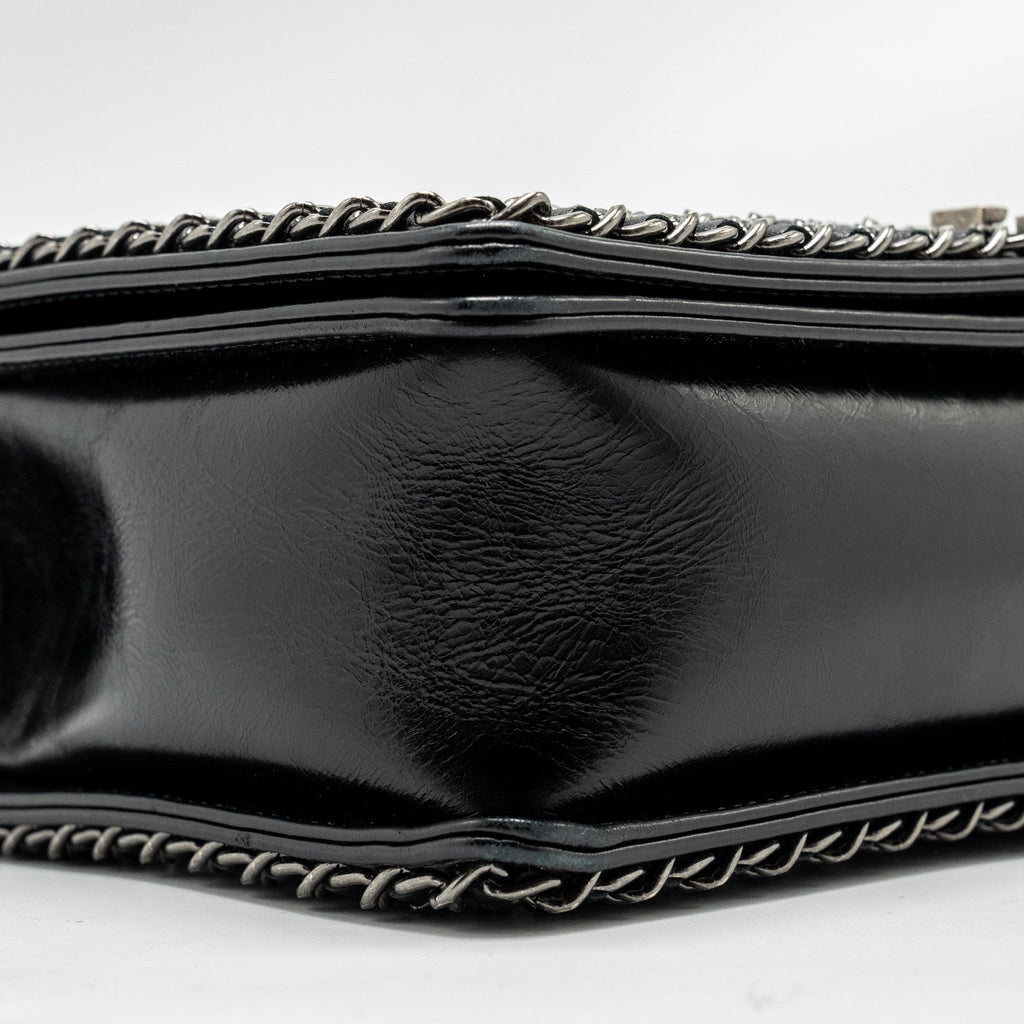 Chanel new medium chain edge boy bag calfskin black ruthenium