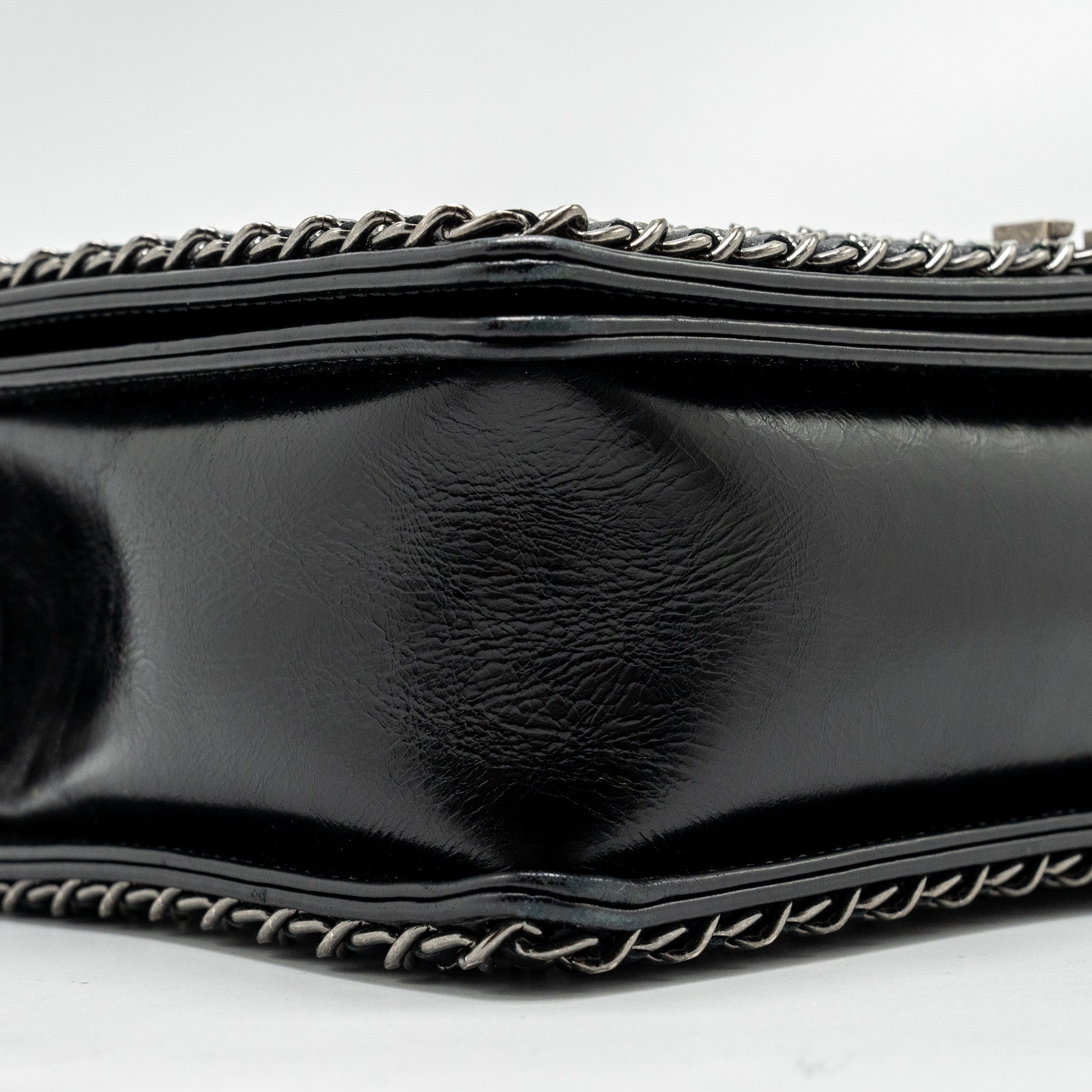 Chanel new medium chain edge boy bag calfskin black ruthenium