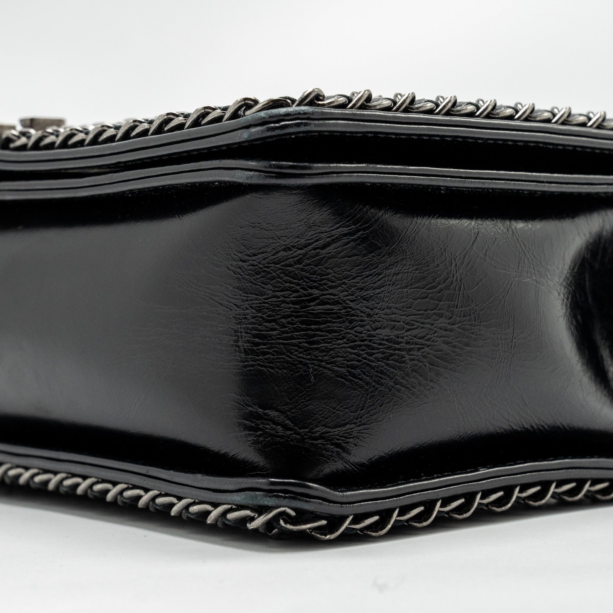 Chanel new medium chain edge boy bag calfskin black ruthenium