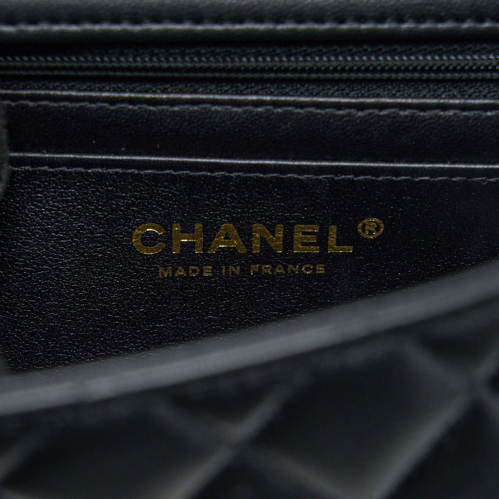 Chanel Top Handle Mini Rectangular Flap Bag Lambskin Black L (Microchip)