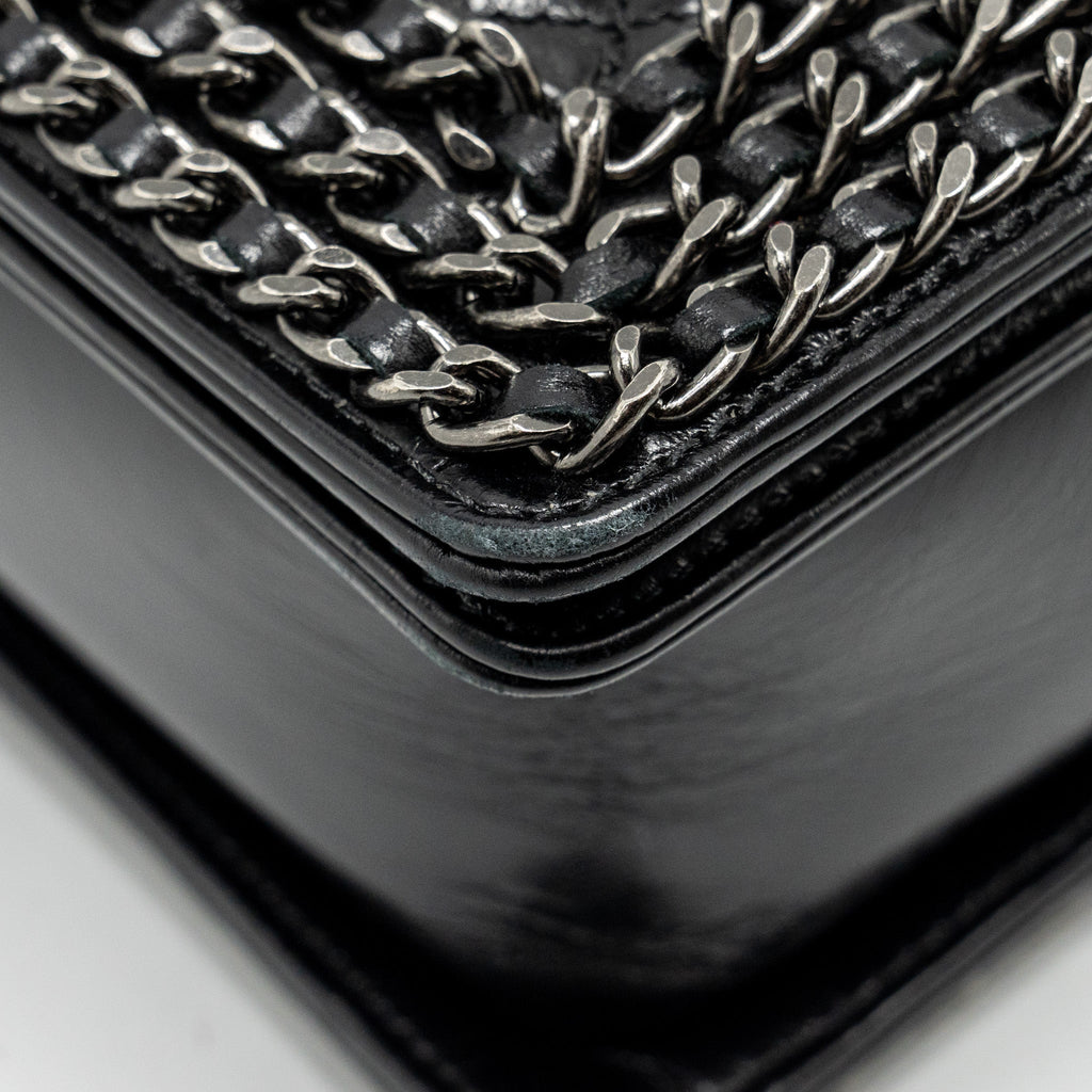 Chanel new medium chain edge boy bag calfskin black ruthenium