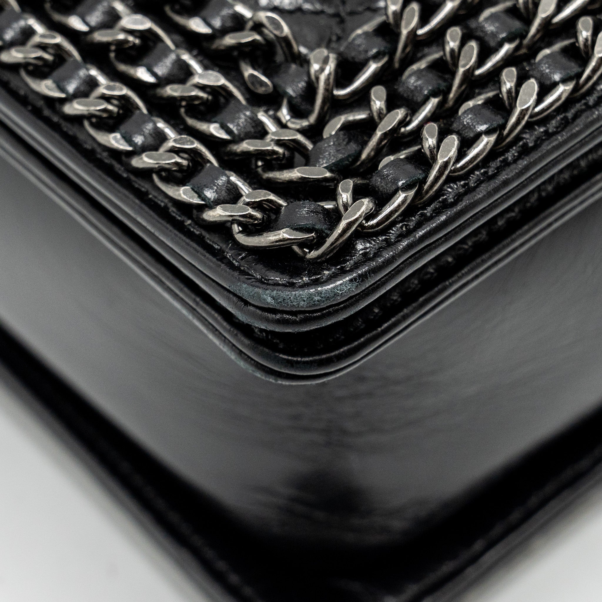 Chanel new medium chain edge boy bag calfskin black ruthenium