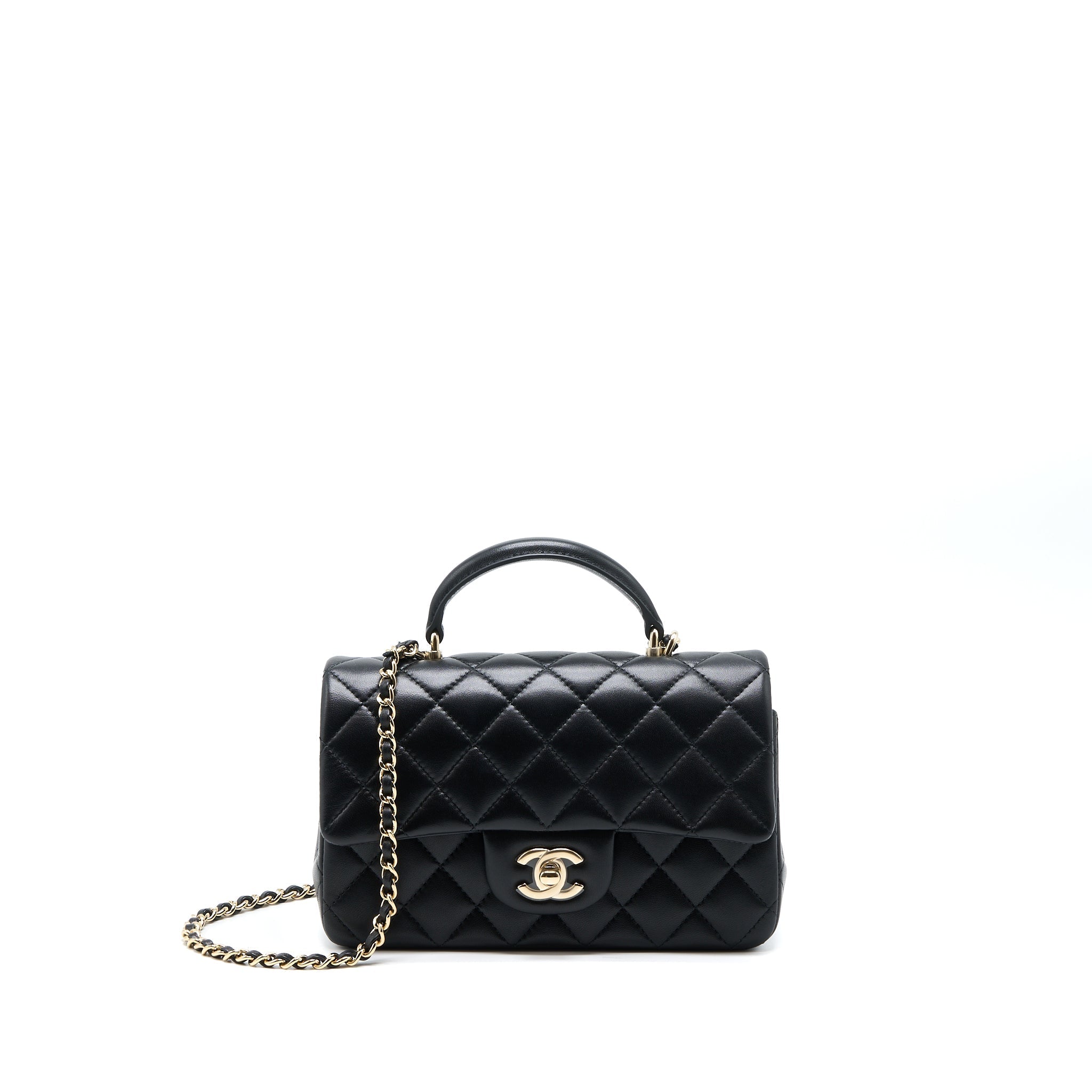 Chanel Top Handle Mini Rectangular Flap Bag Lambskin Black L (Microchip)