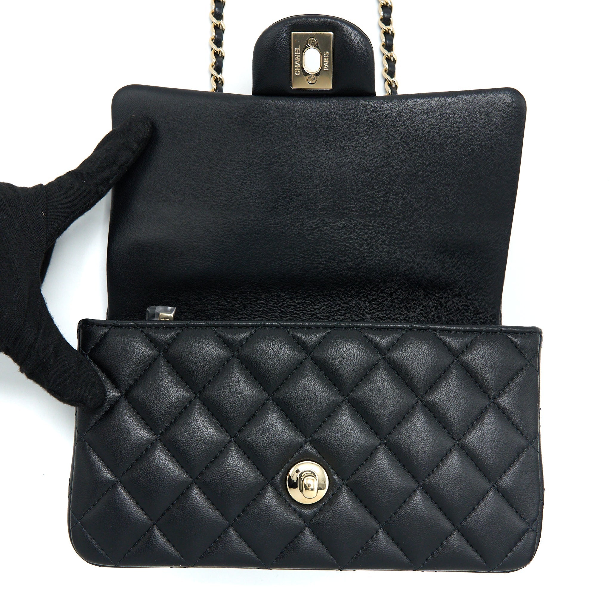 Chanel Top Handle Mini Rectangular Flap Bag Lambskin Black L (Microchip)