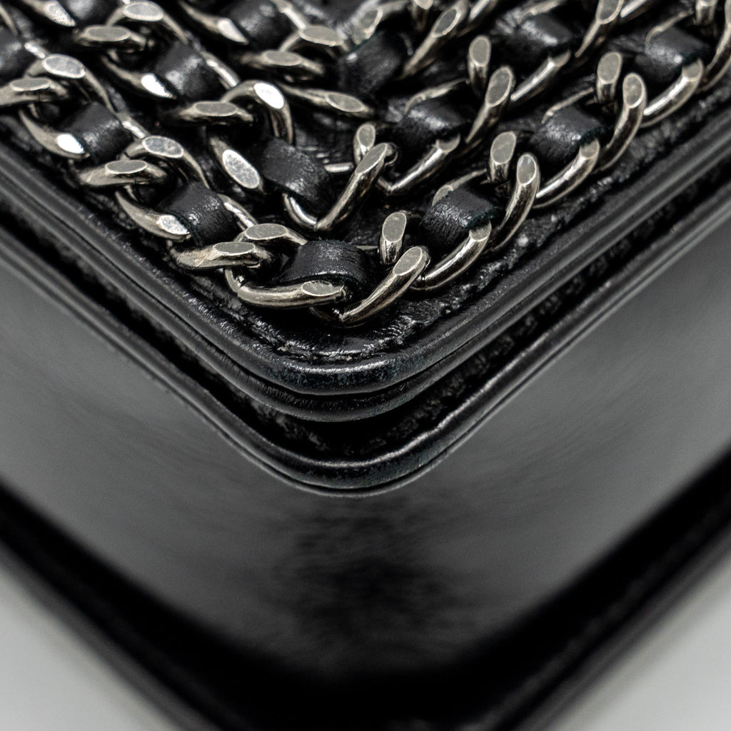 Chanel new medium chain edge boy bag calfskin black ruthenium