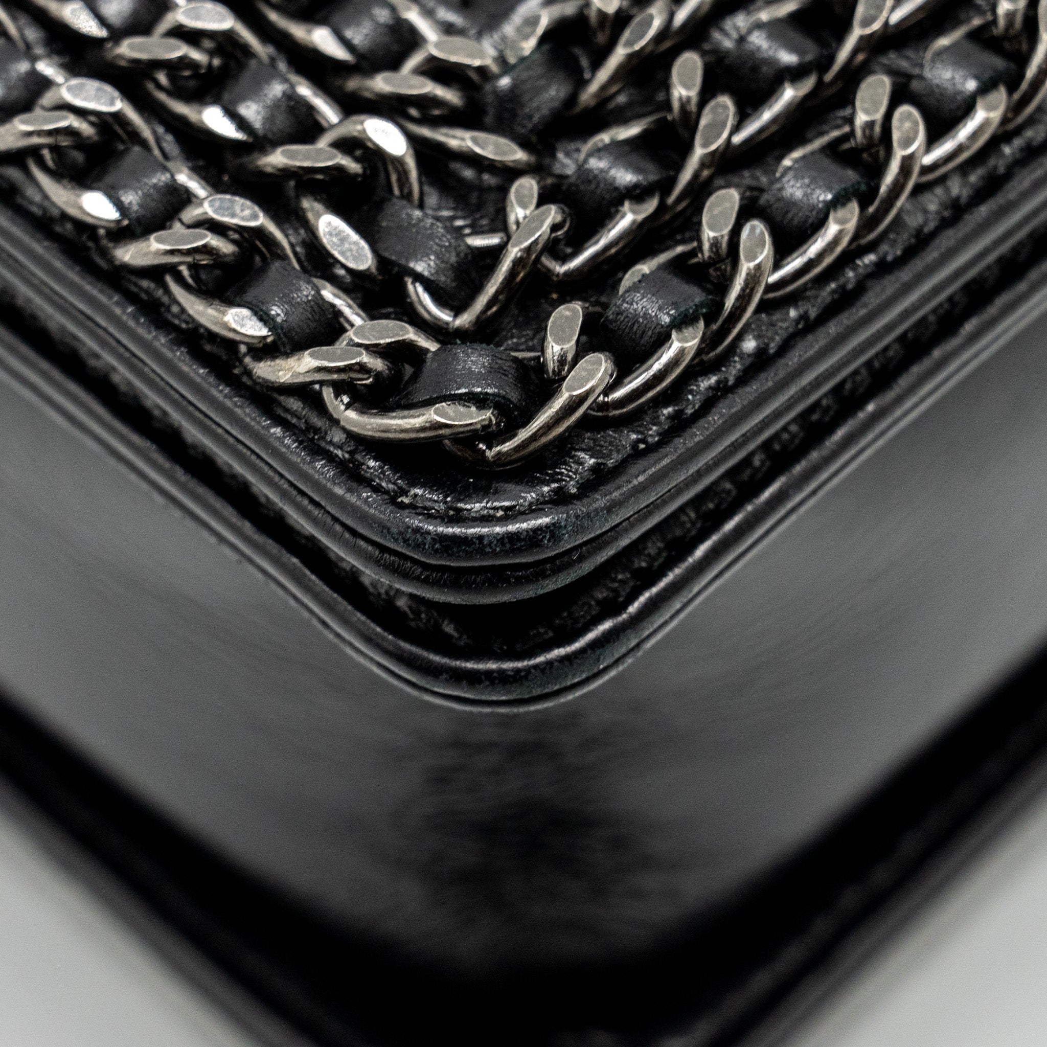 Chanel new medium chain edge boy bag calfskin black ruthenium