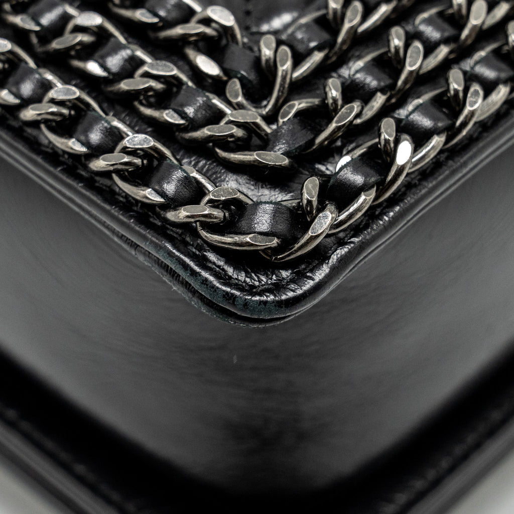 Chanel new medium chain edge boy bag calfskin black ruthenium