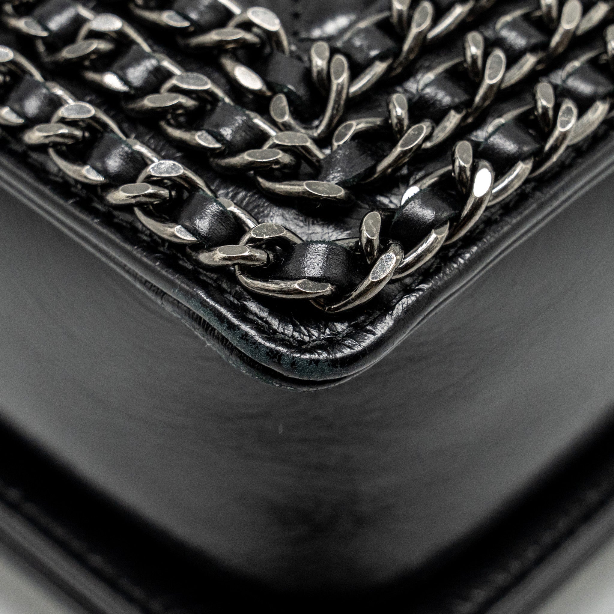 Chanel new medium chain edge boy bag calfskin black ruthenium