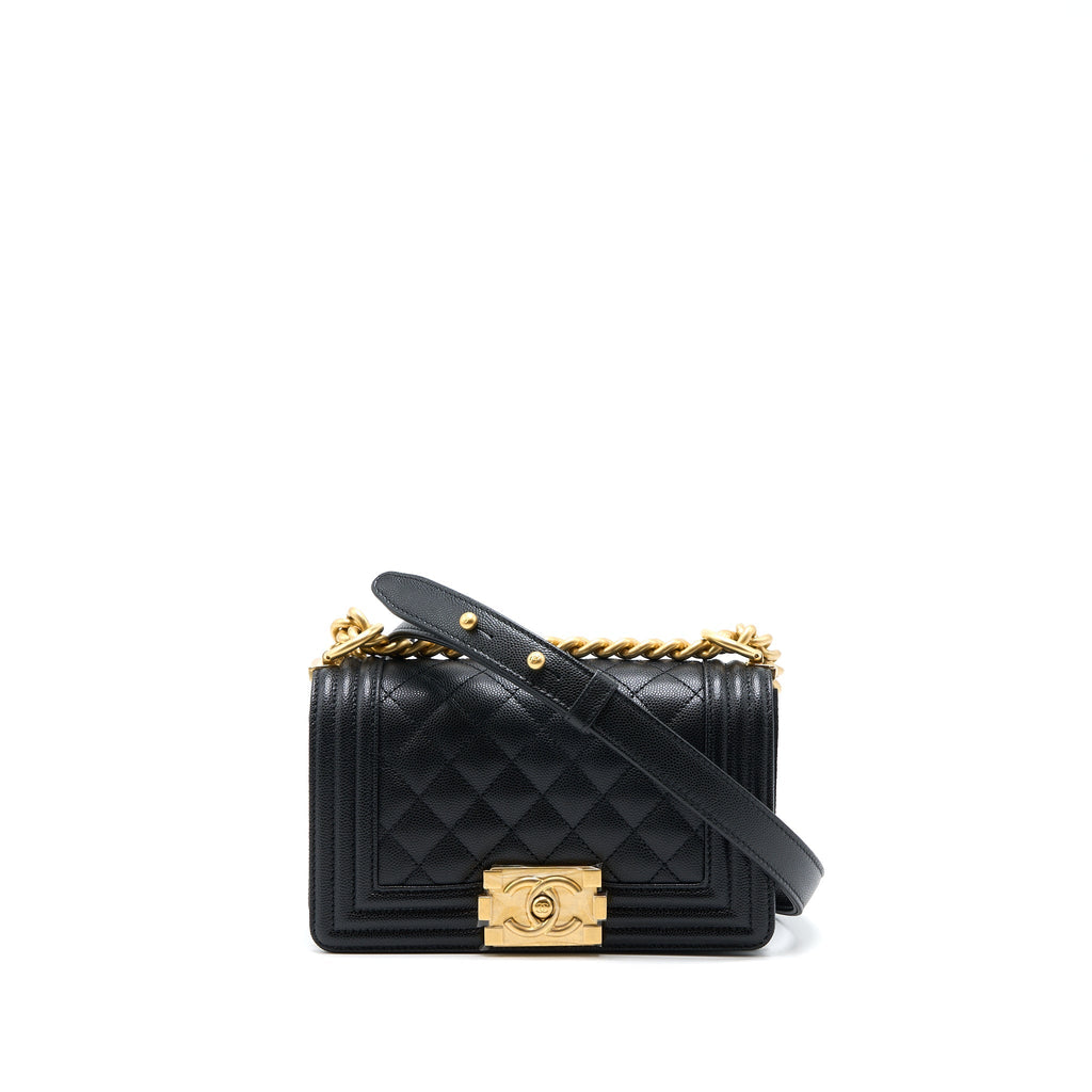 Chanel Small Boy Bag Caviar Black With Brushed (Microchip)