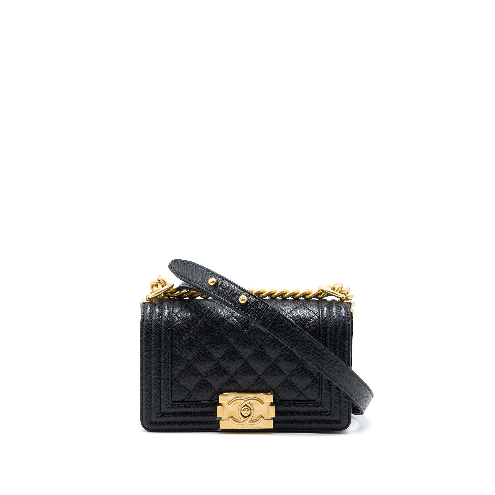 Chanel Small Boy Bag Caviar Black With Brushed (Microchip)