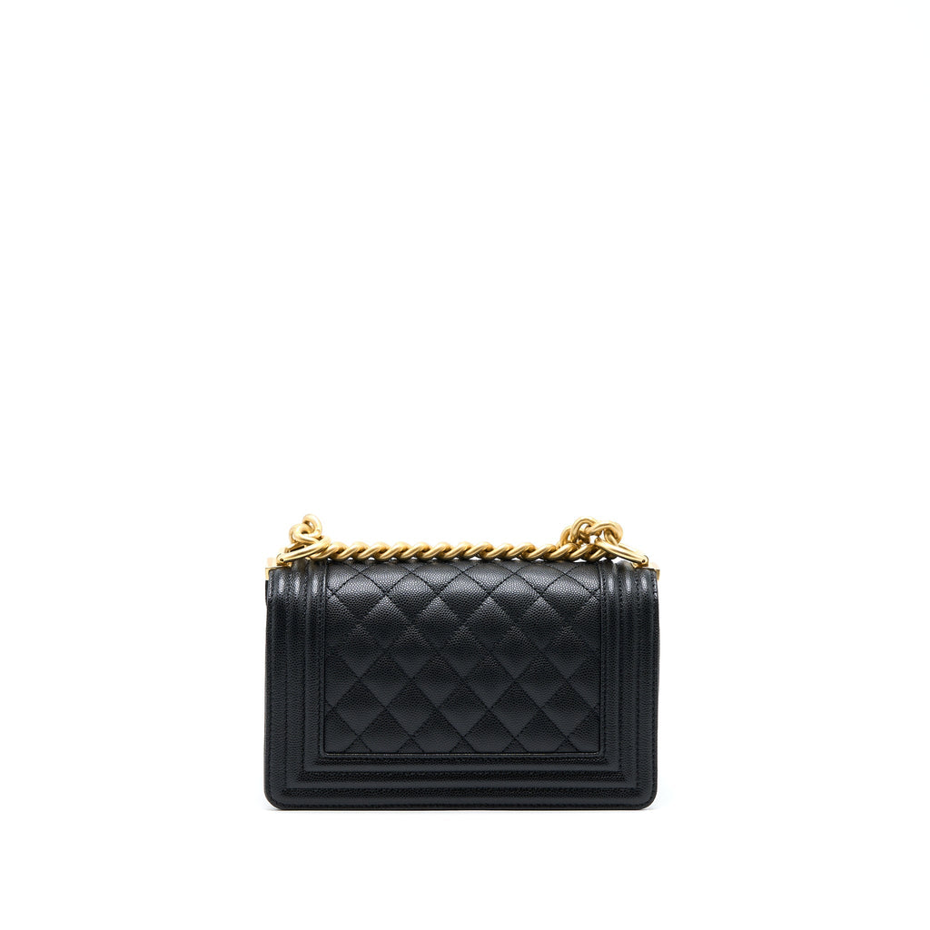 Chanel Small Boy Bag Caviar Black With Brushed (Microchip)