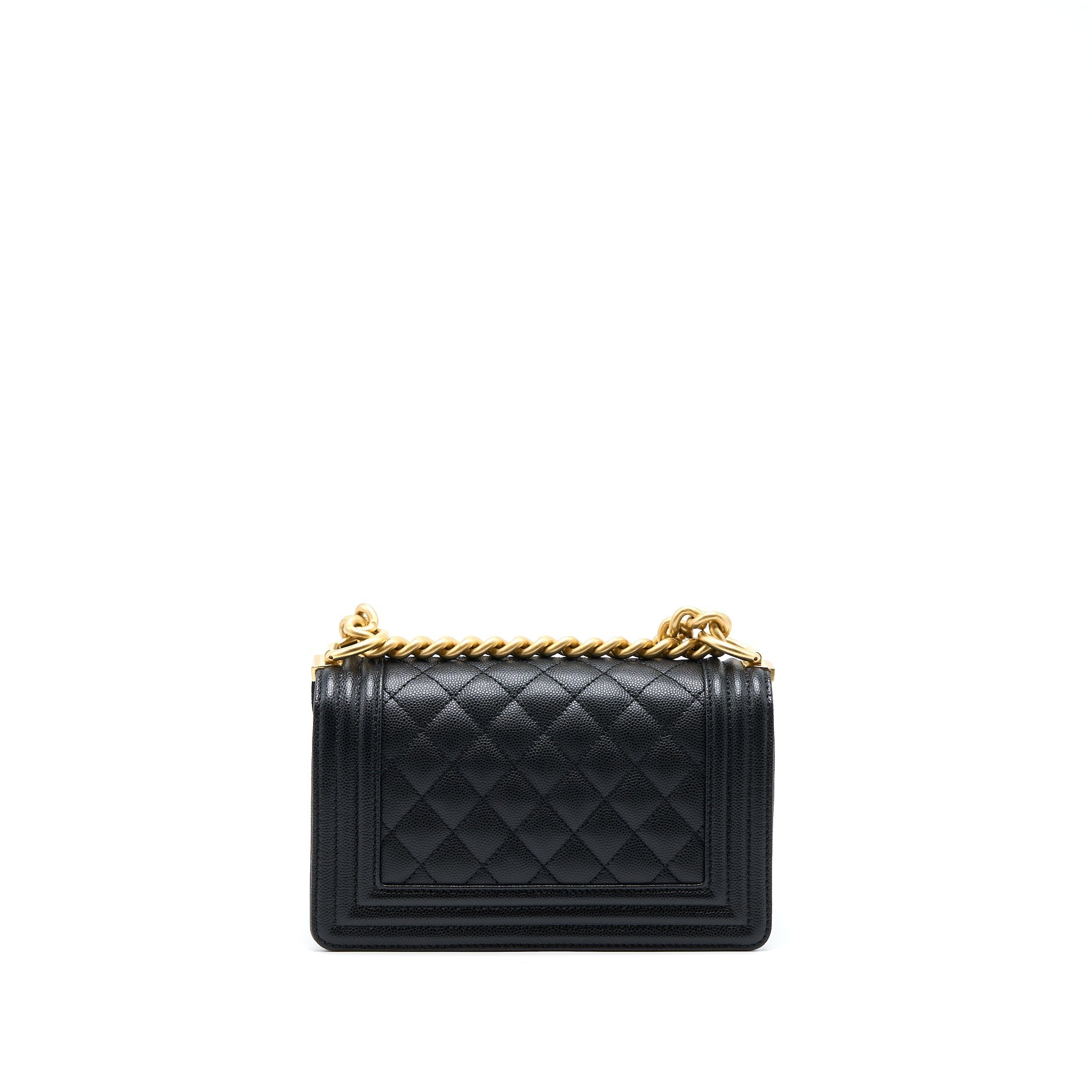 Chanel Small Boy Bag Caviar Black With Brushed (Microchip)