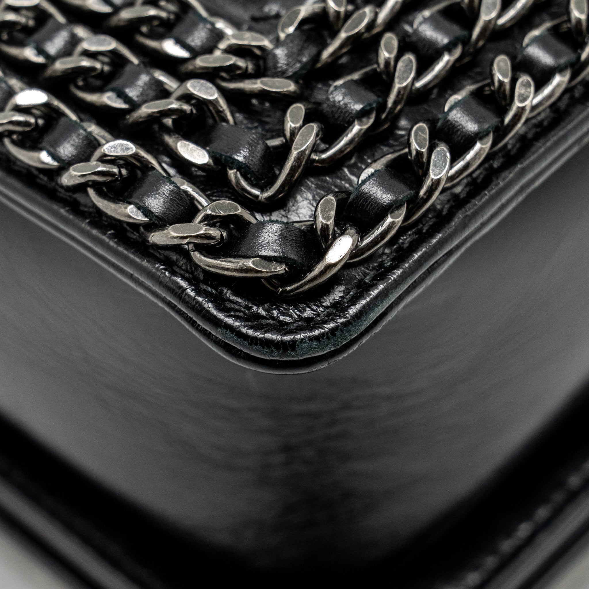 Chanel new medium chain edge boy bag calfskin black ruthenium