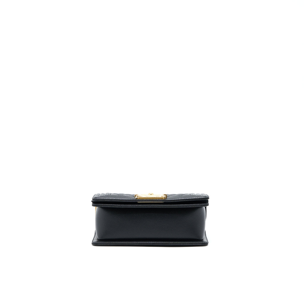 Chanel Small Boy Bag Caviar Black With Brushed (Microchip)