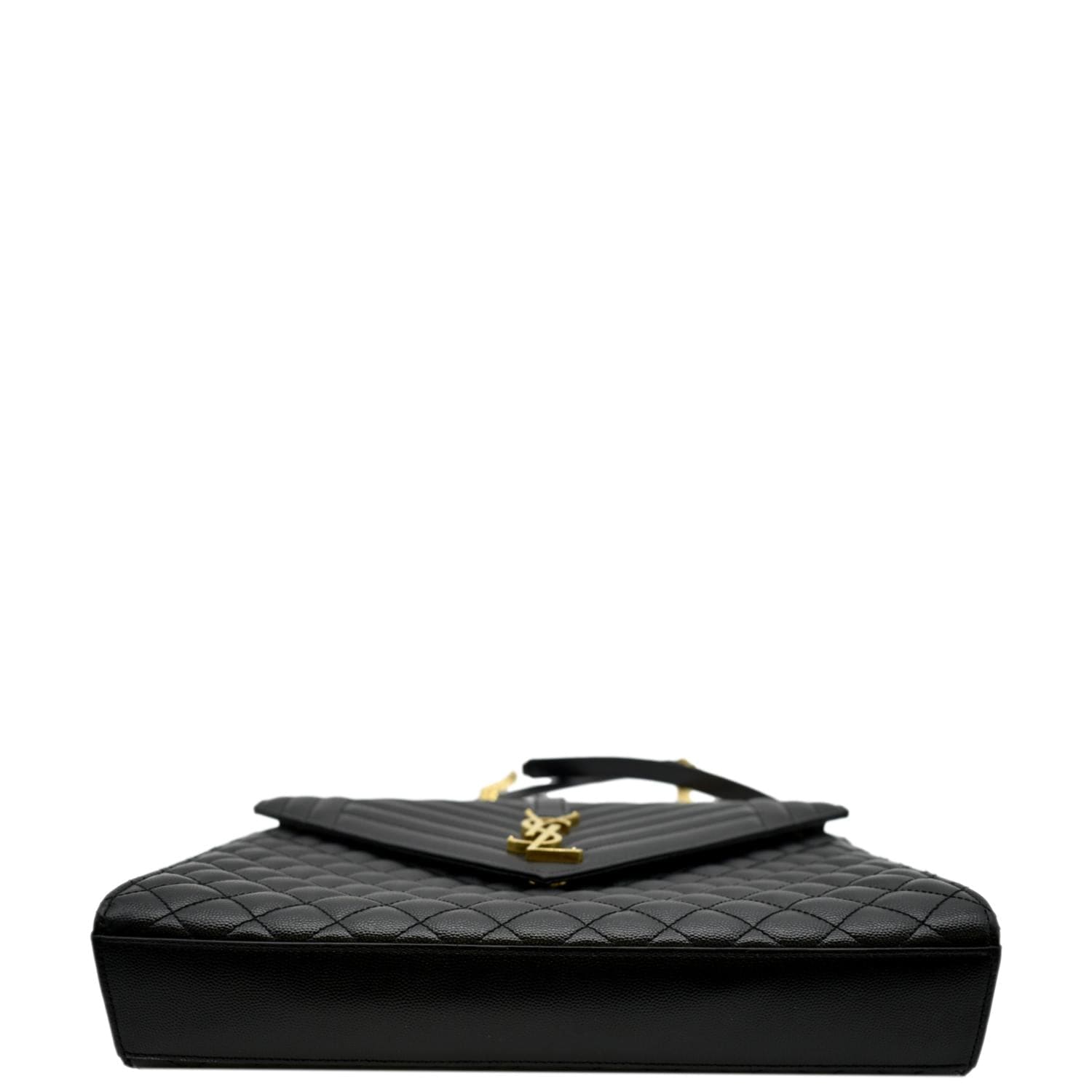 YVES SAINT LAURENT Large Envelope Calfskin Leather Chain Shoulder Bag Black