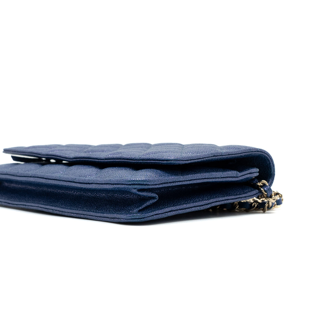 Chanel Classic Wallet On Chain Caviar Iridescent Blue L