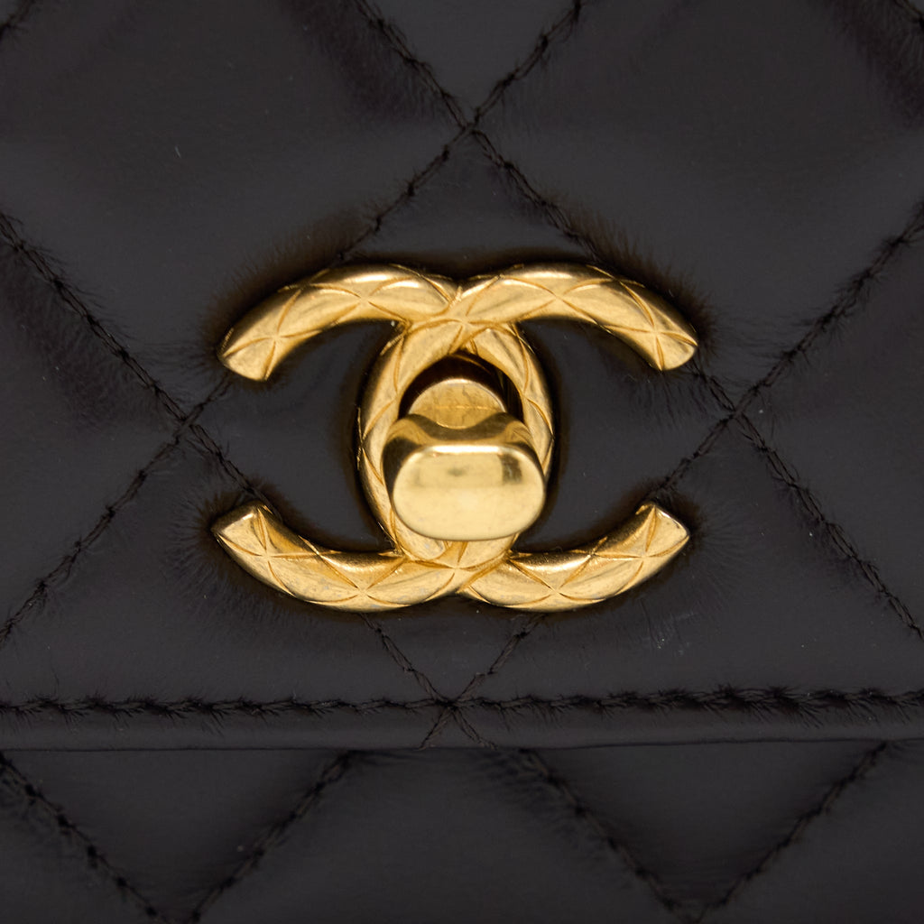 Chanel Gold Pillar Wallet On Chain Lambskin Dark Brown Brushed (Microchip)
