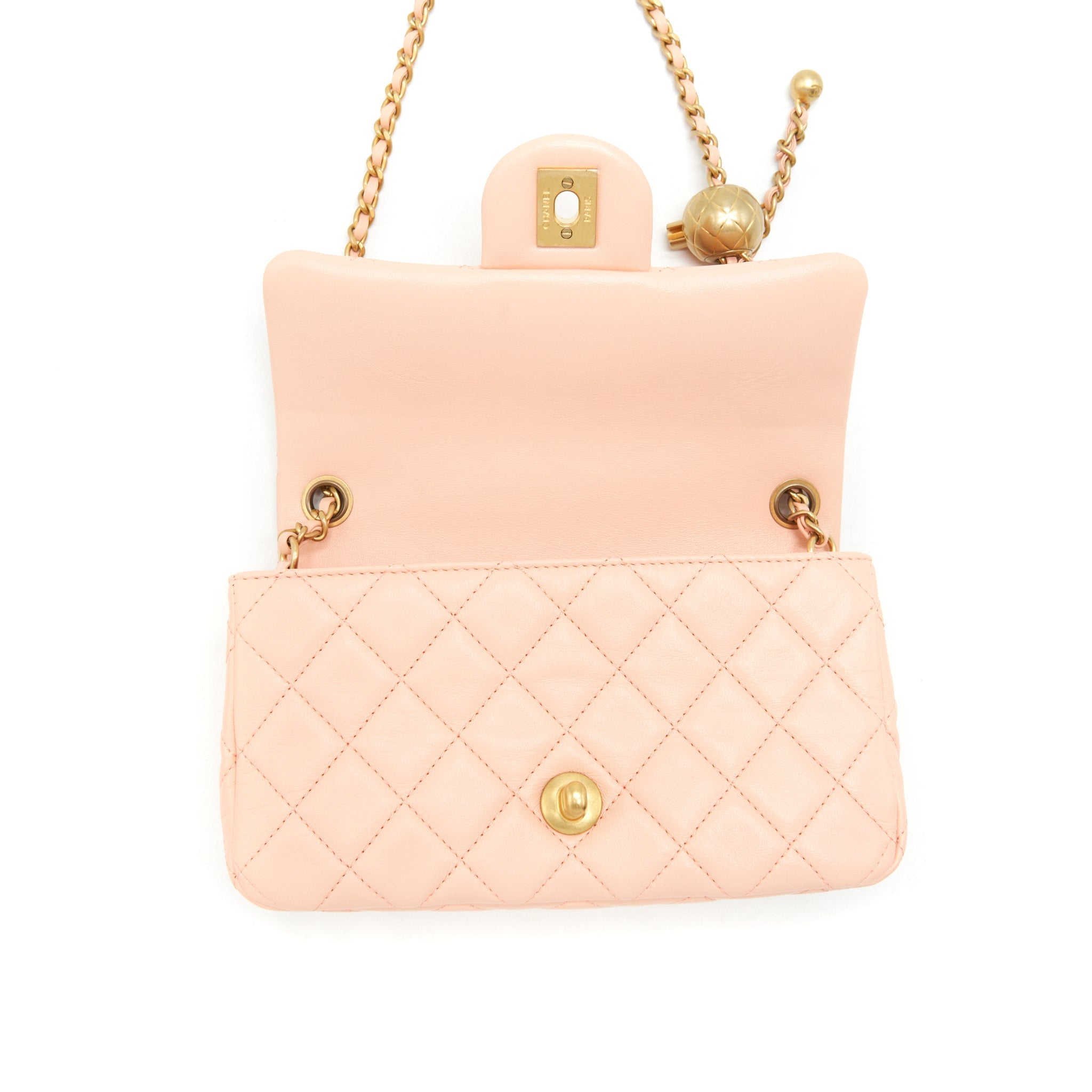 Chanel 22C Pearl Crush Mini Rectangular Flap Bag Lambskin Light Orange / Peach