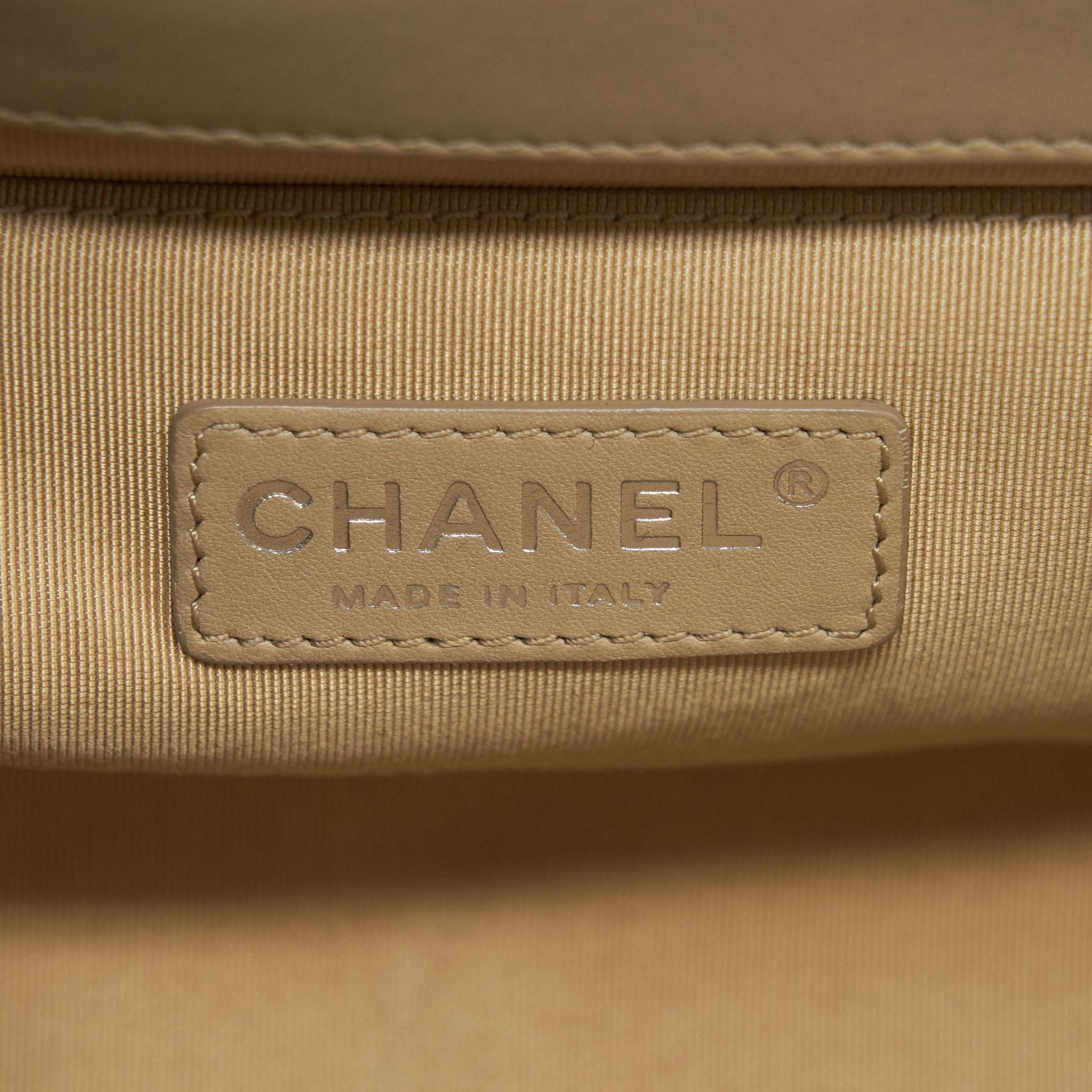 Chanel Medium Boy Patent Light Beige Ruthenium Sliver Hardware