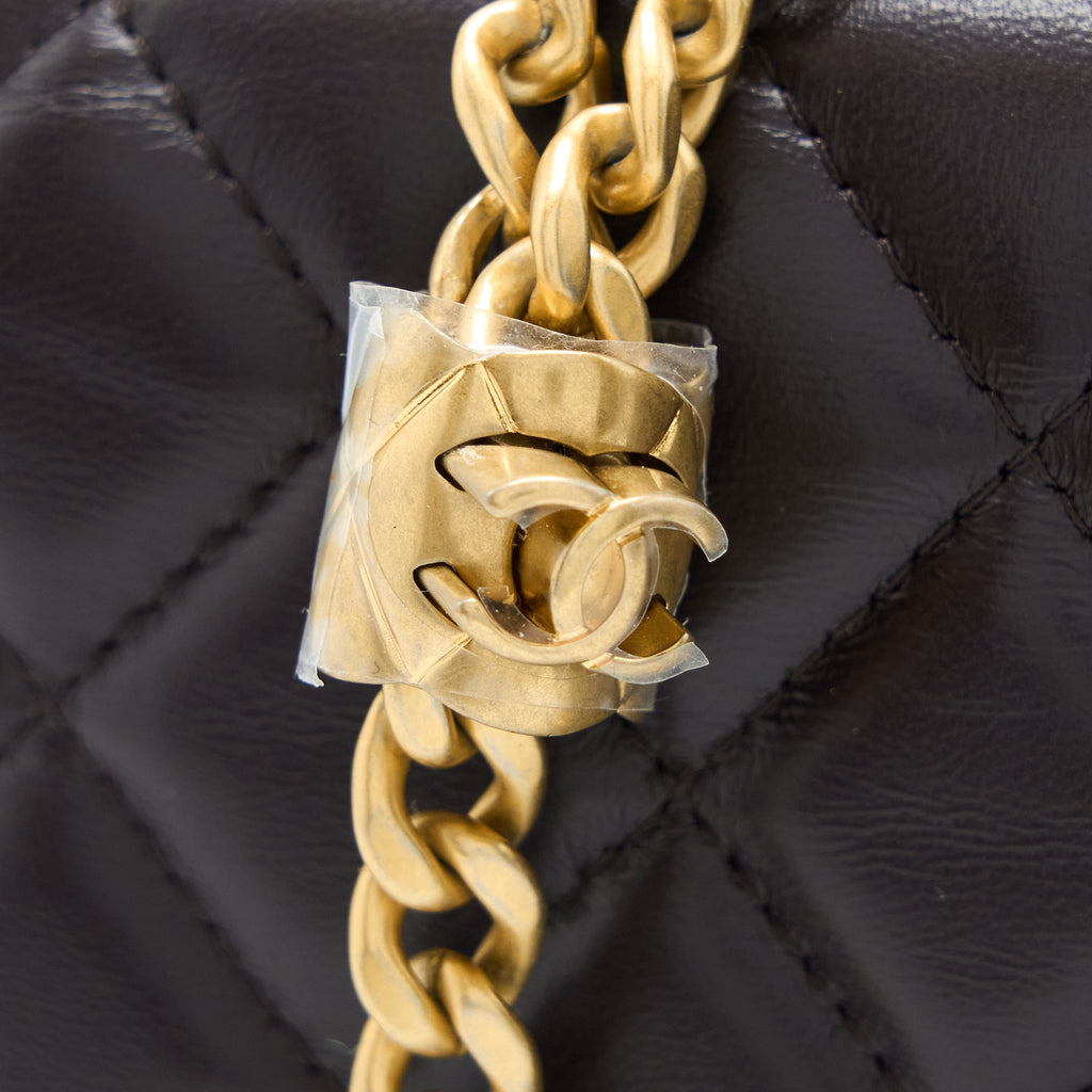 Chanel Gold Pillar Wallet On Chain Lambskin Dark Brown Brushed (Microchip)
