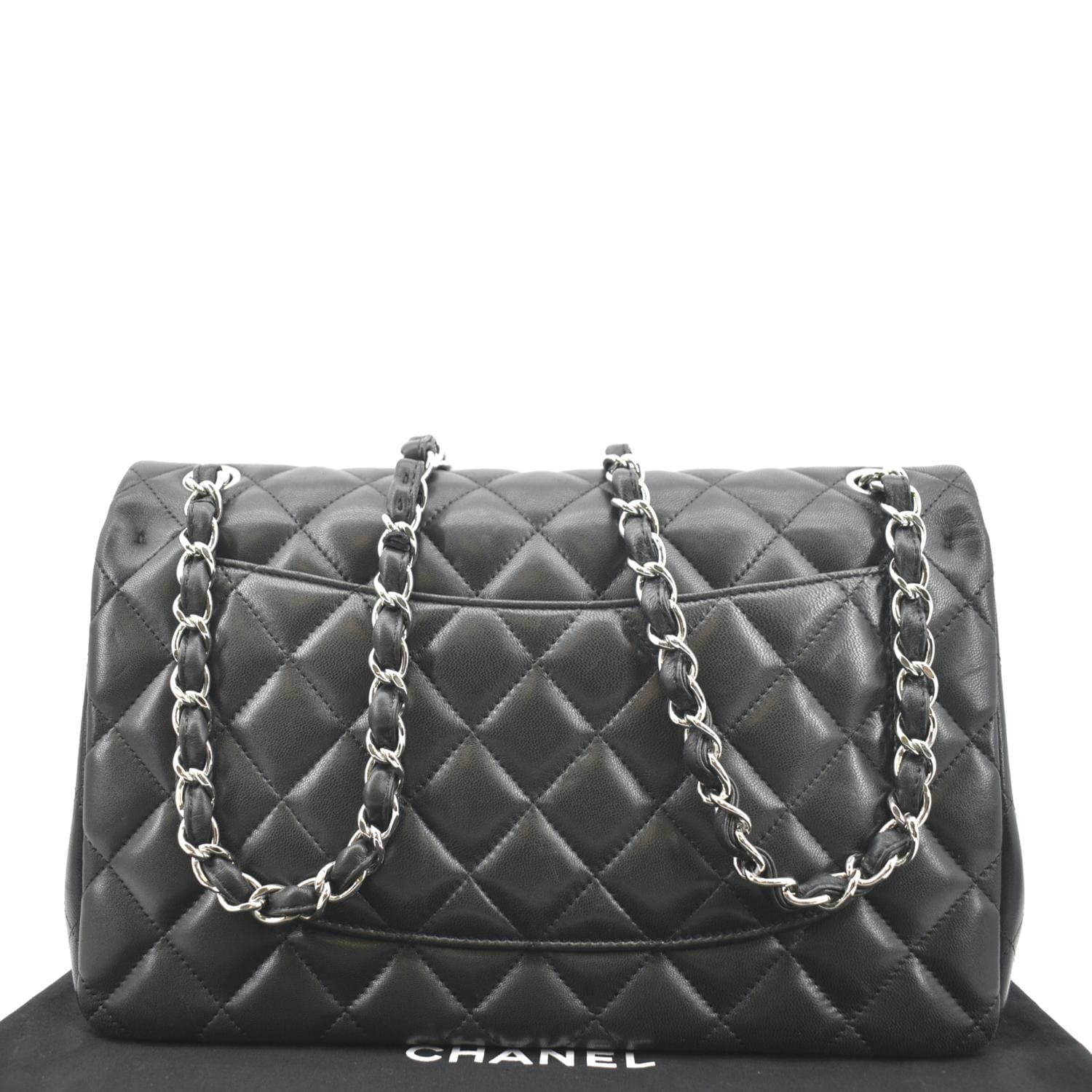 CHANEL Classic Medium Double Flap Quilted Lambskin Leather Shoulder Bag Black