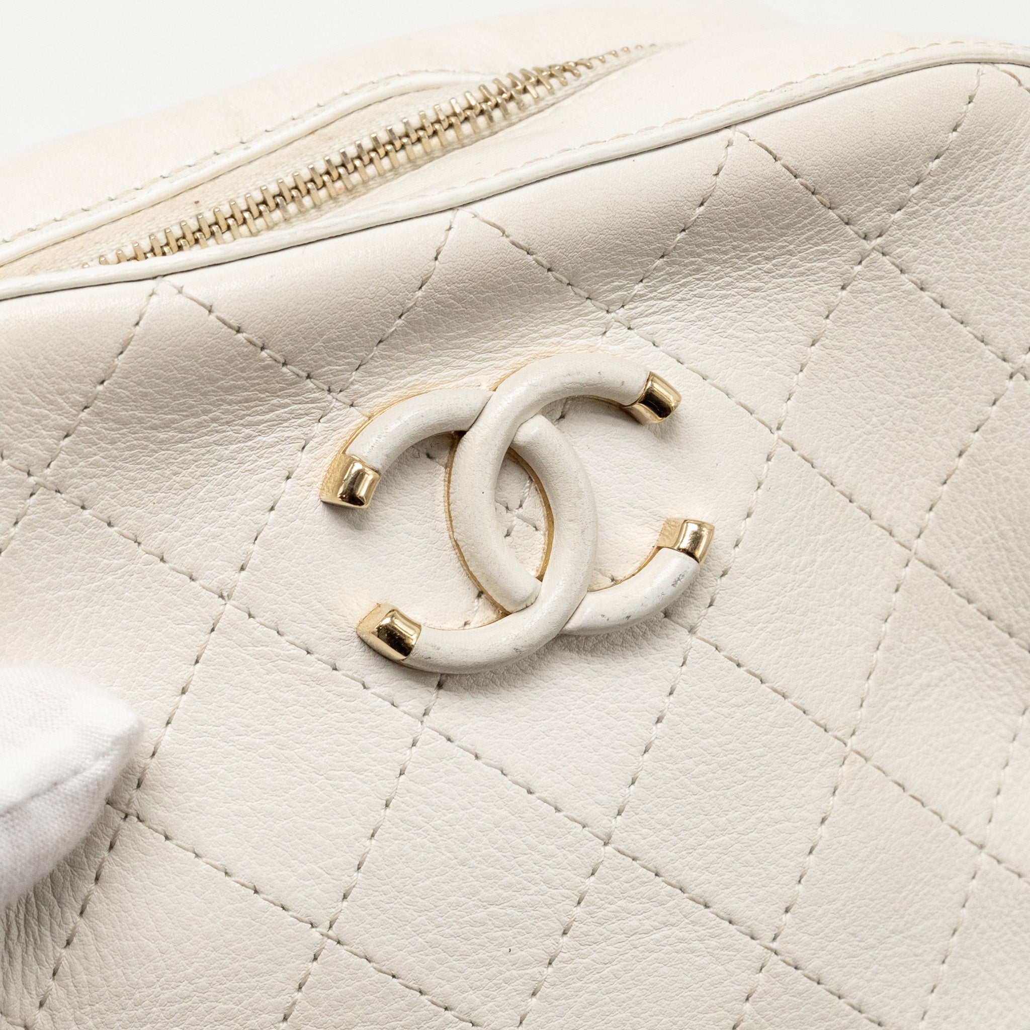 Chanel Mini Camera Bag with Chain Calfskin White L
