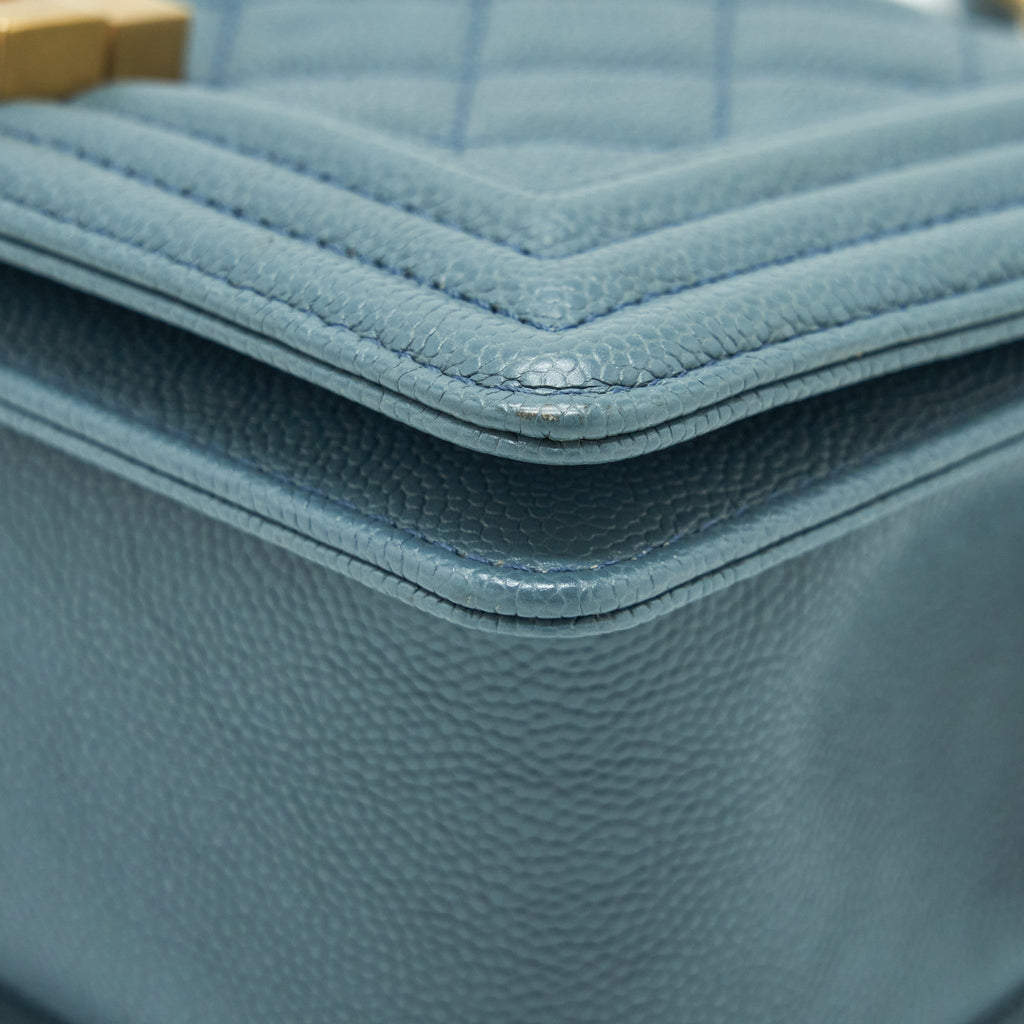 Chanel Small Boy Bag Caviar Greyish Blue Brushed