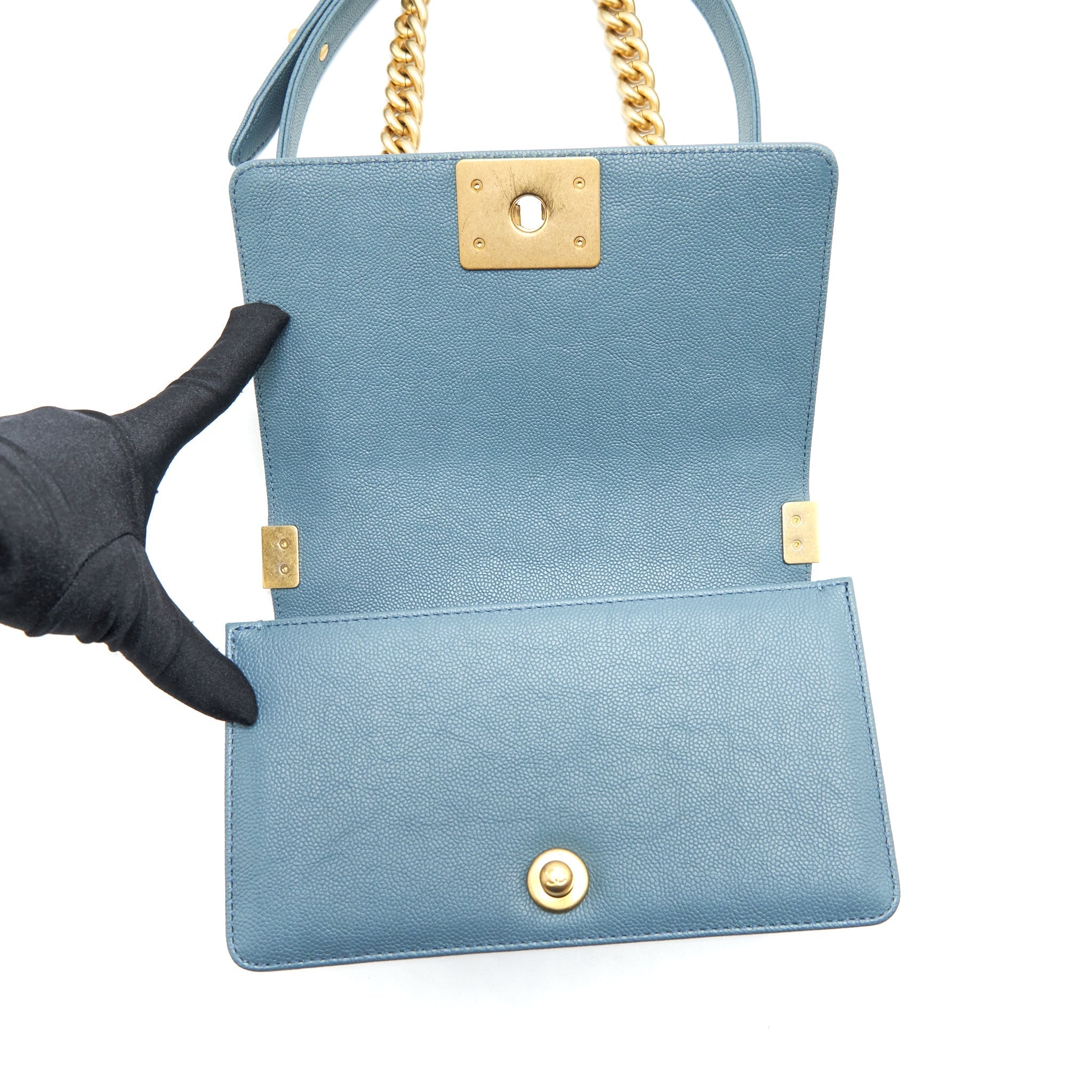Chanel Small Boy Bag Caviar Greyish Blue Brushed