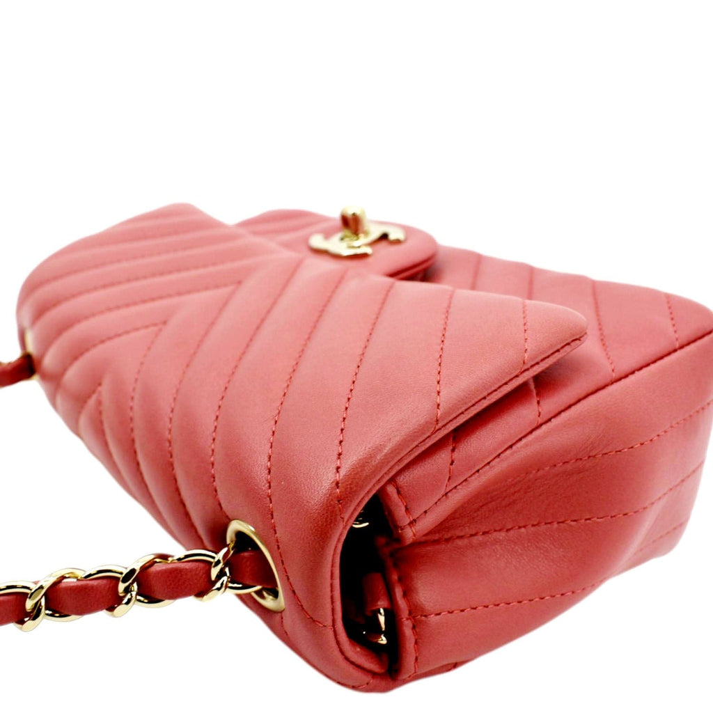 CHANEL Rectangular Flap Mini Quilted Chevron Leather Shoulder Bag Red