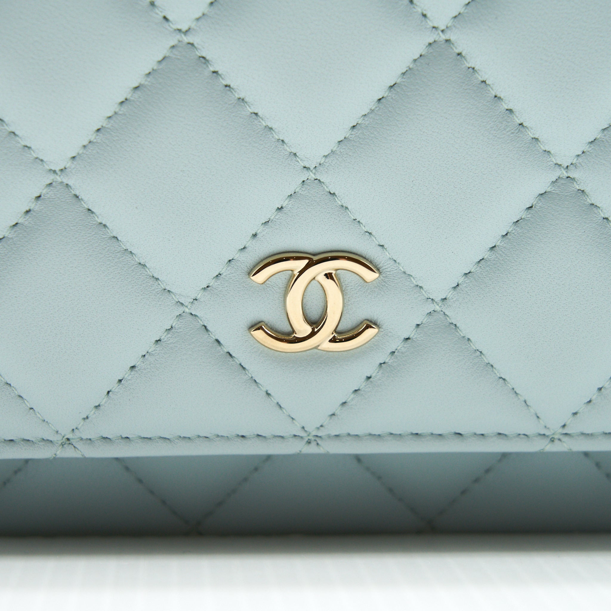 Chanel Ribbon Wallet on chain lambskin light blue L