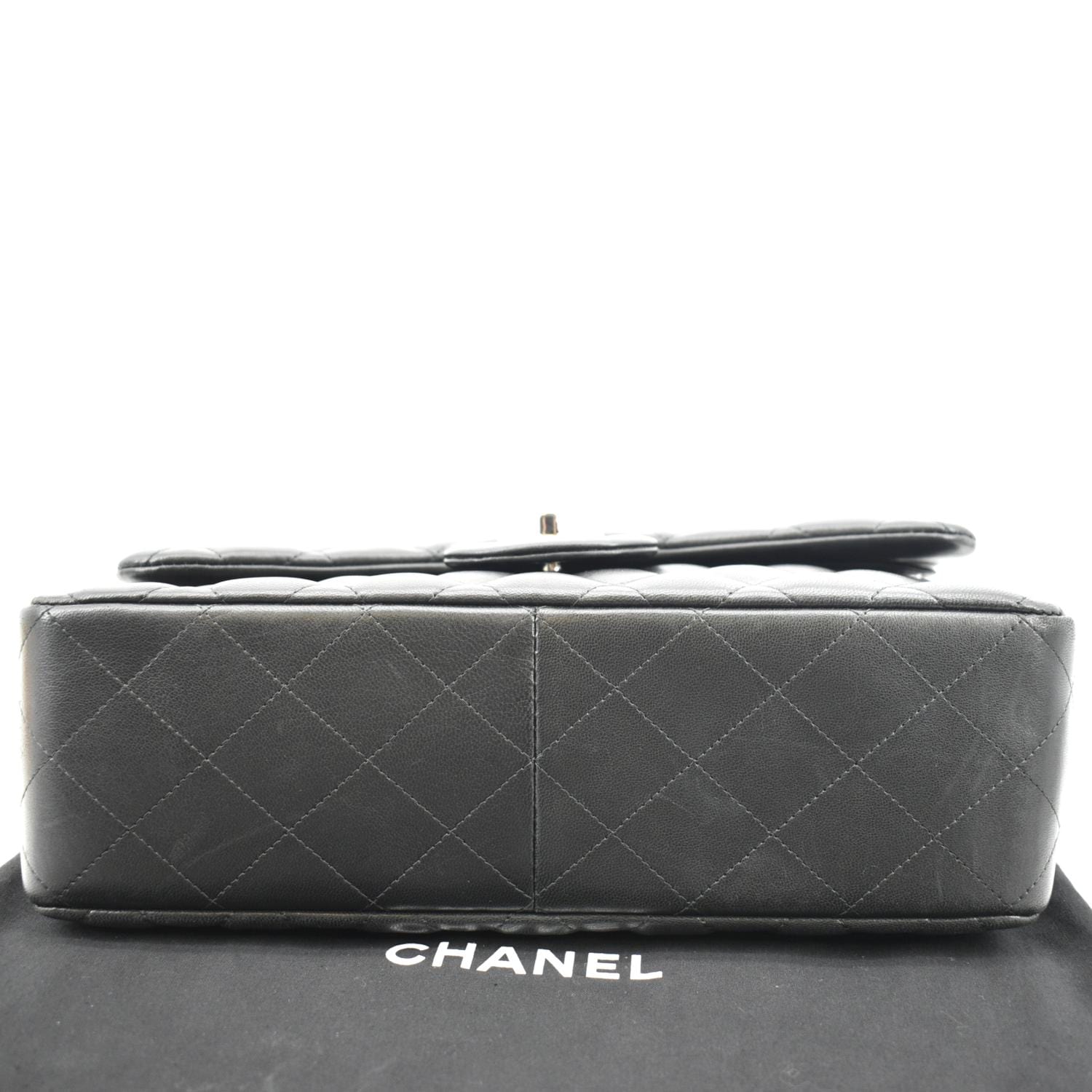 CHANEL Classic Medium Double Flap Quilted Lambskin Leather Shoulder Bag Black