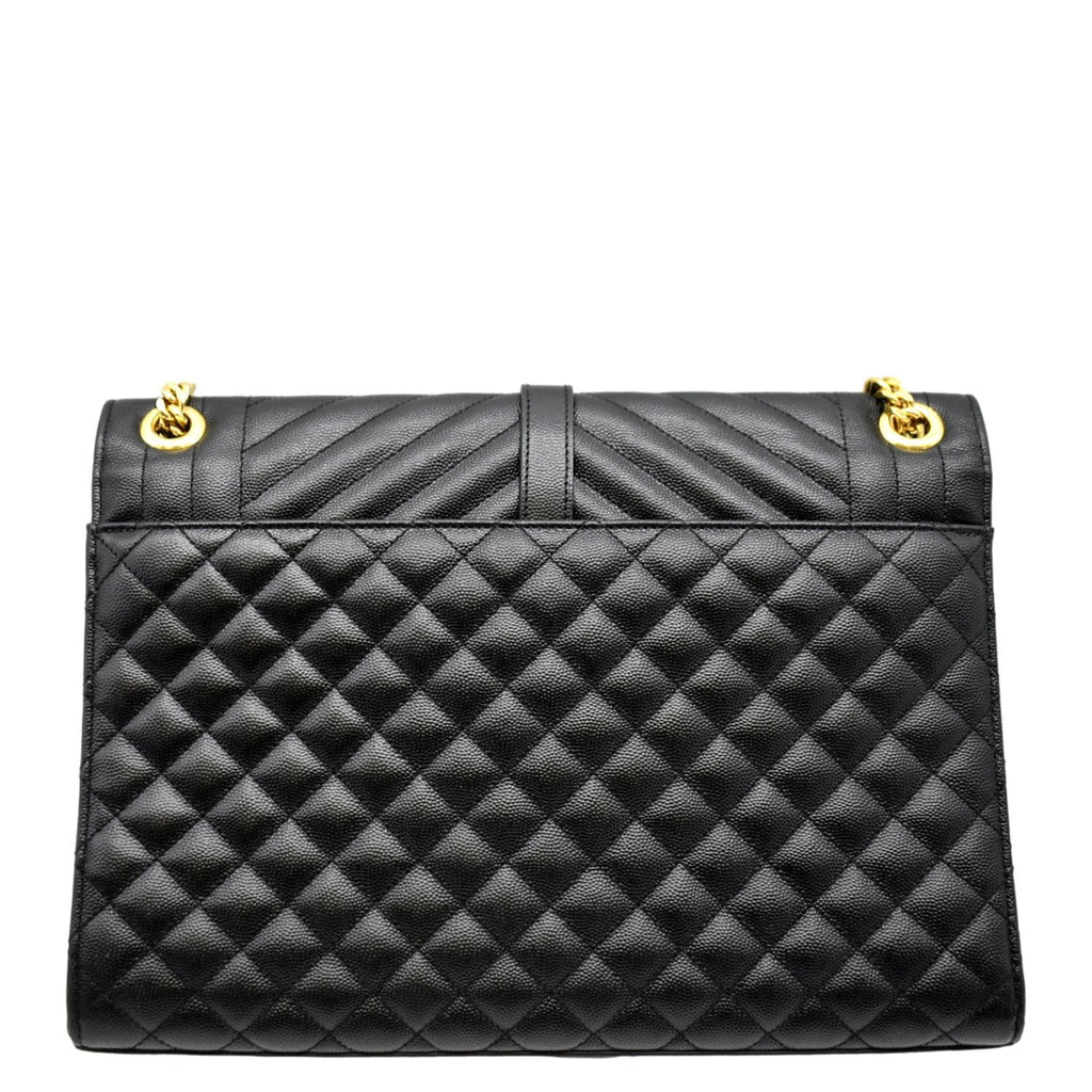 YVES SAINT LAURENT Large Envelope Calfskin Leather Chain Shoulder Bag Black