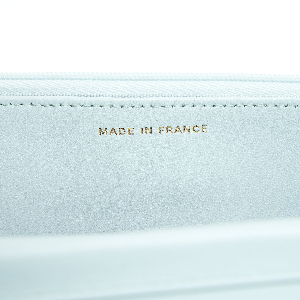 Chanel Ribbon Wallet on chain lambskin light blue L