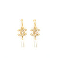 Chanel CC Pearl Drop Earrings Gold Tone