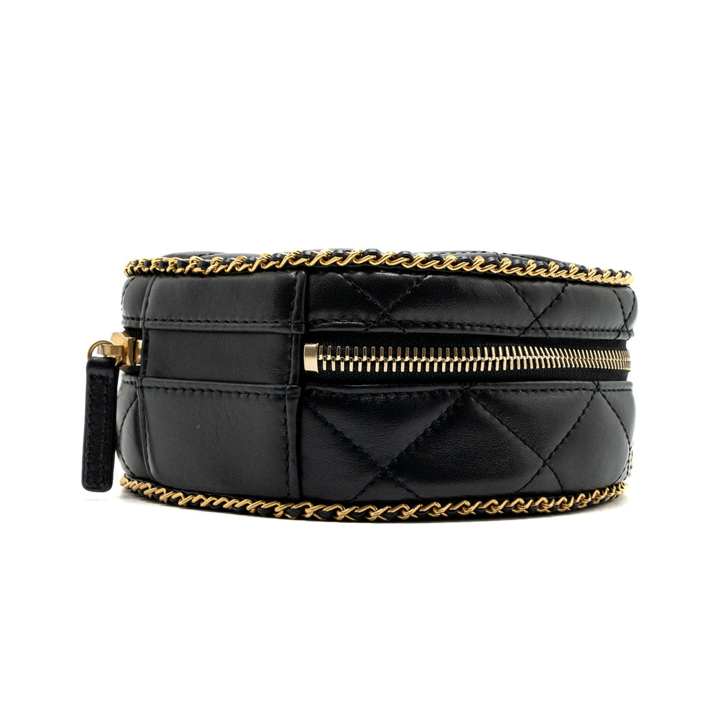 Chanel Round Vanity With Chain Lambskin Black  (microchip) no