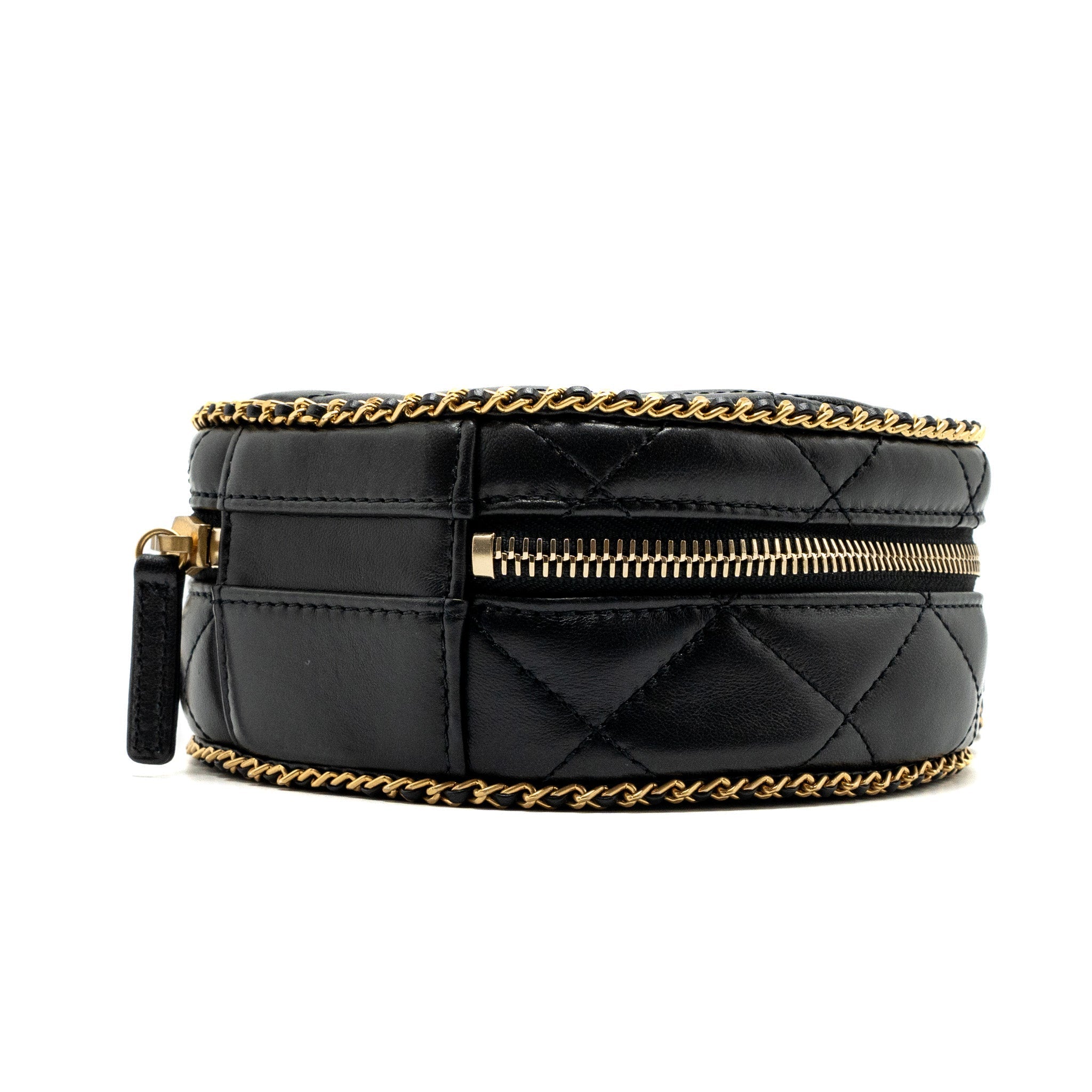 Chanel Round Vanity With Chain Lambskin Black  (microchip) no