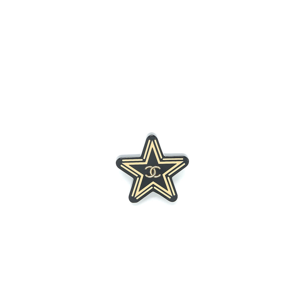 Chanel Star Brooch Black Gold Tone