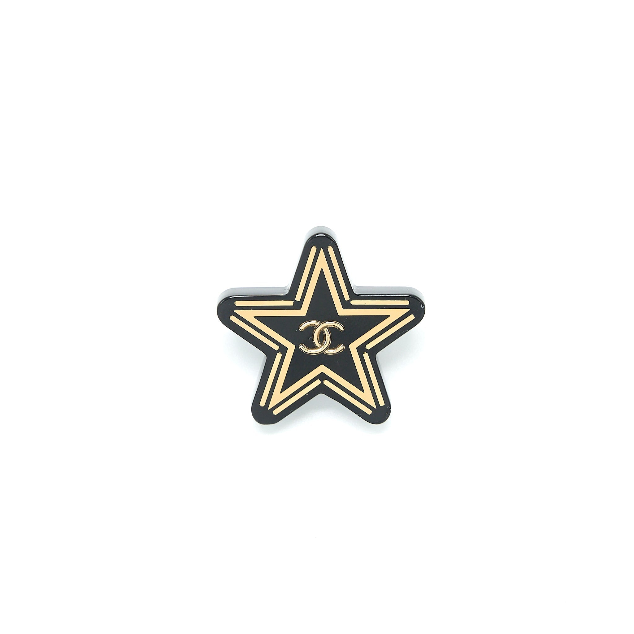 Chanel Star Brooch Black Gold Tone