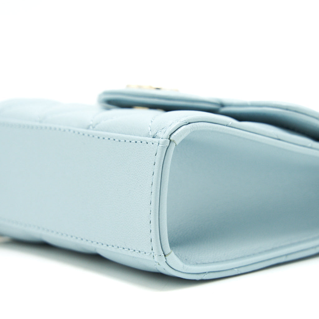 Chanel 22P top Handle Mini Vanity on Chain Lambskin light blue L