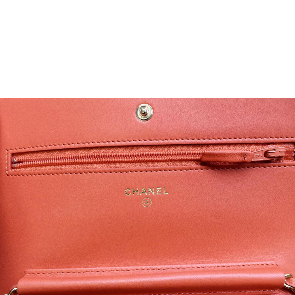 CHANEL CC WOC Chevron Leather Wallet On Chain Crossbody Bag Red