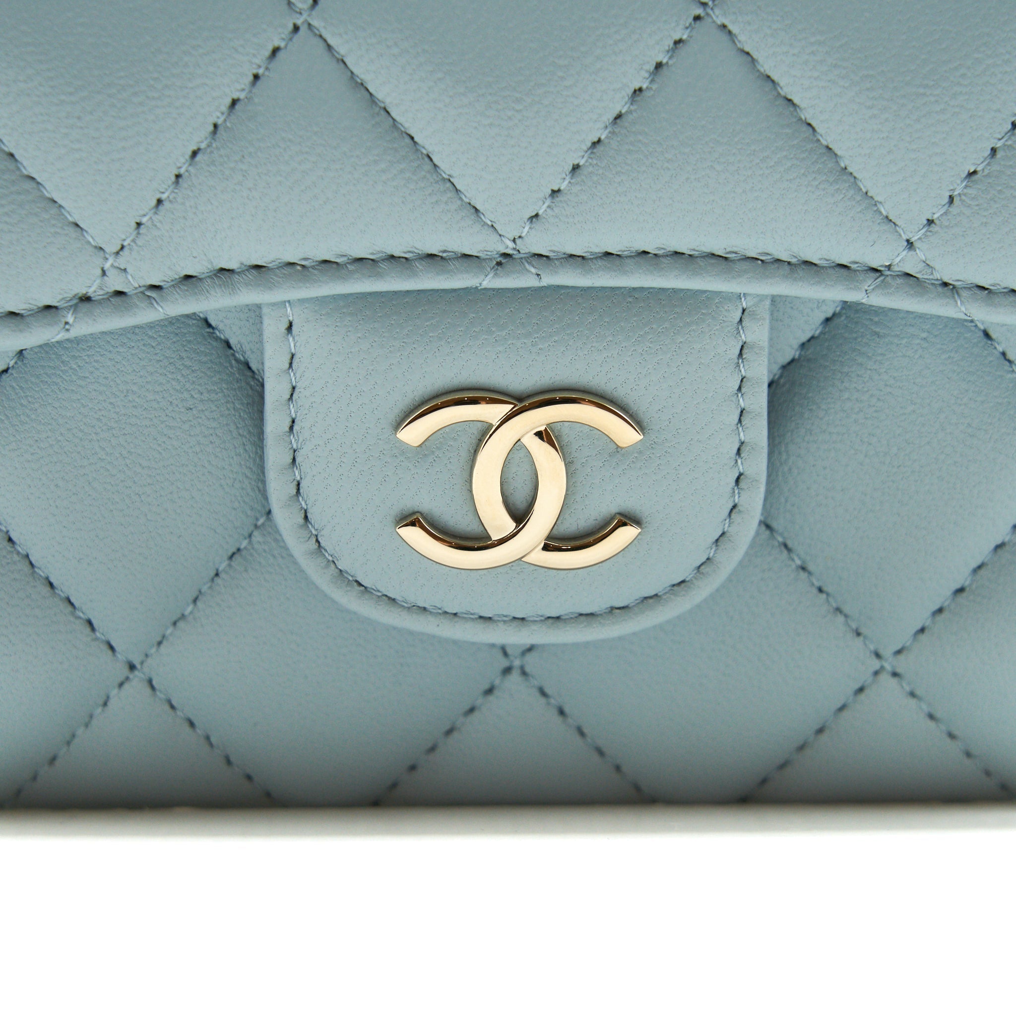 Chanel 22P top Handle Mini Vanity on Chain Lambskin light blue L