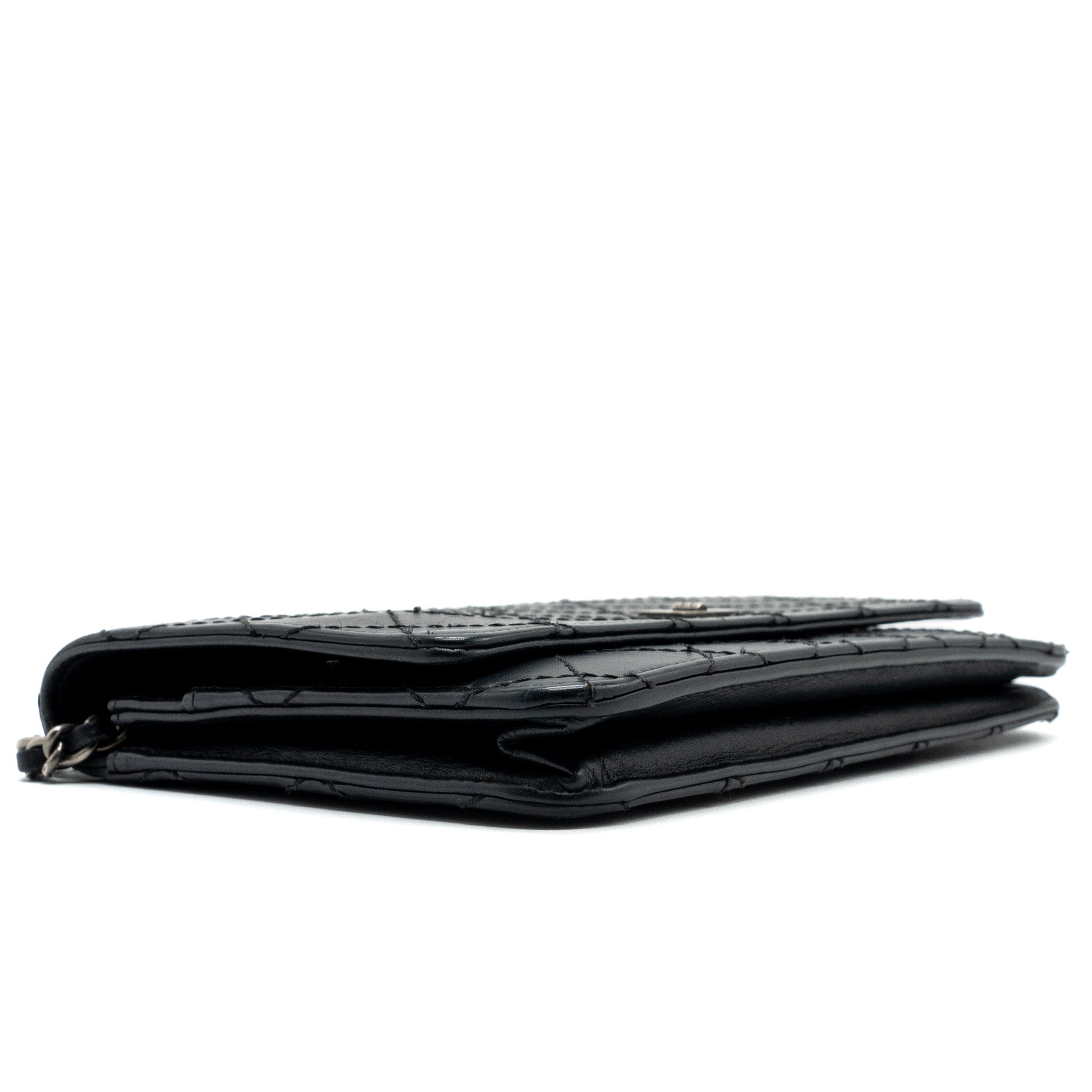 Chanel 2.55 Wallet On Chain Aged Calfskin Black Ruthenium